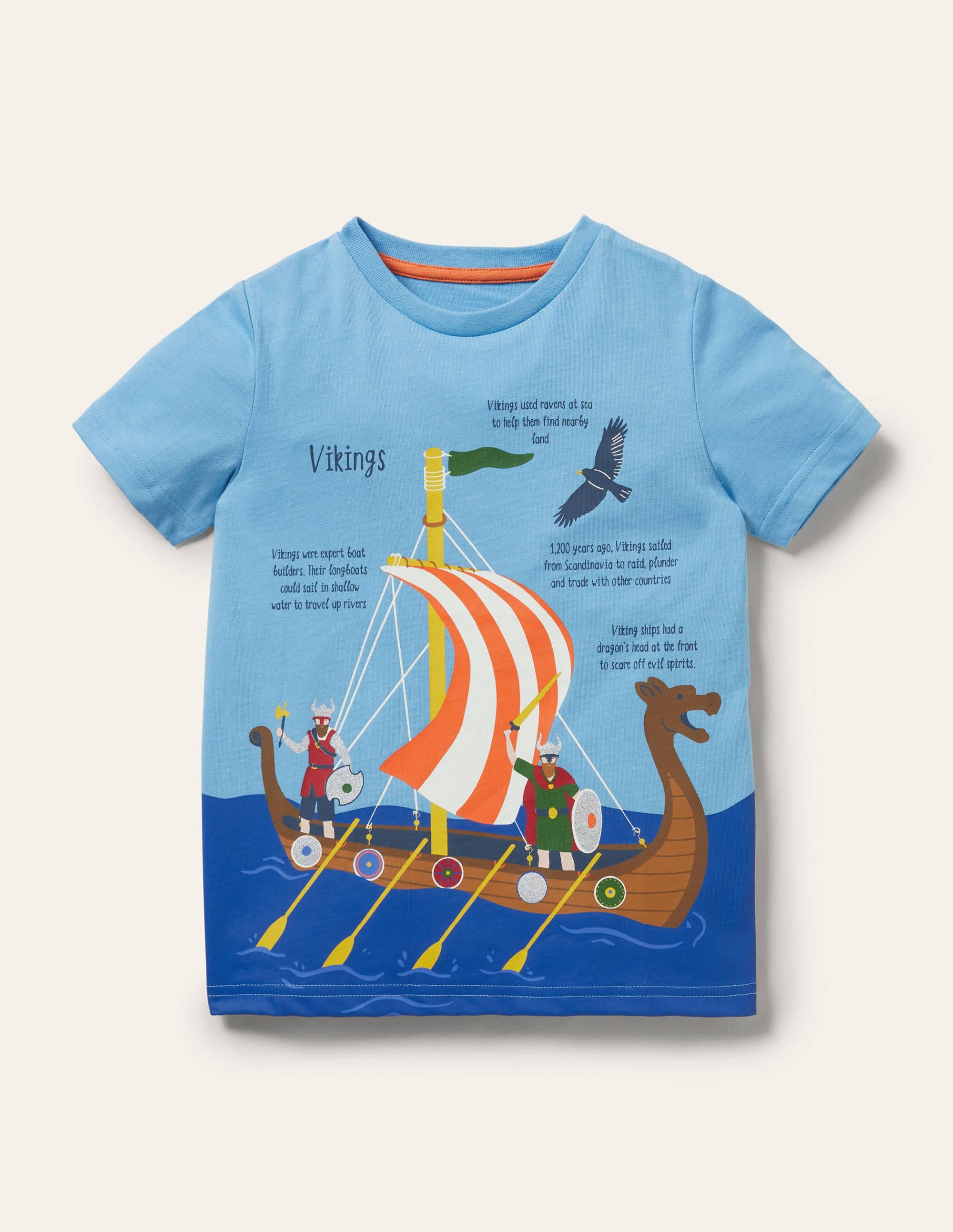 Printed History T-shirt-Surfboard Blue Viking Boat - Image 1