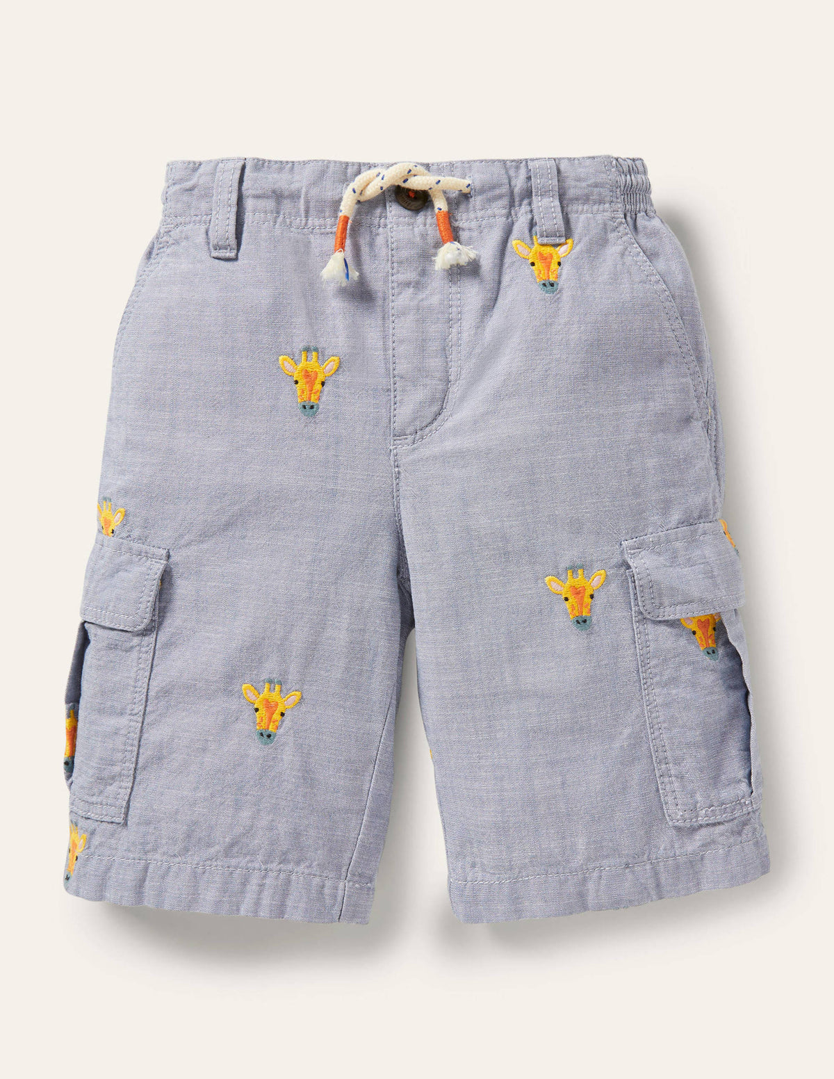 Cargo Shorts-Chambray Giraffe Embroidery-1