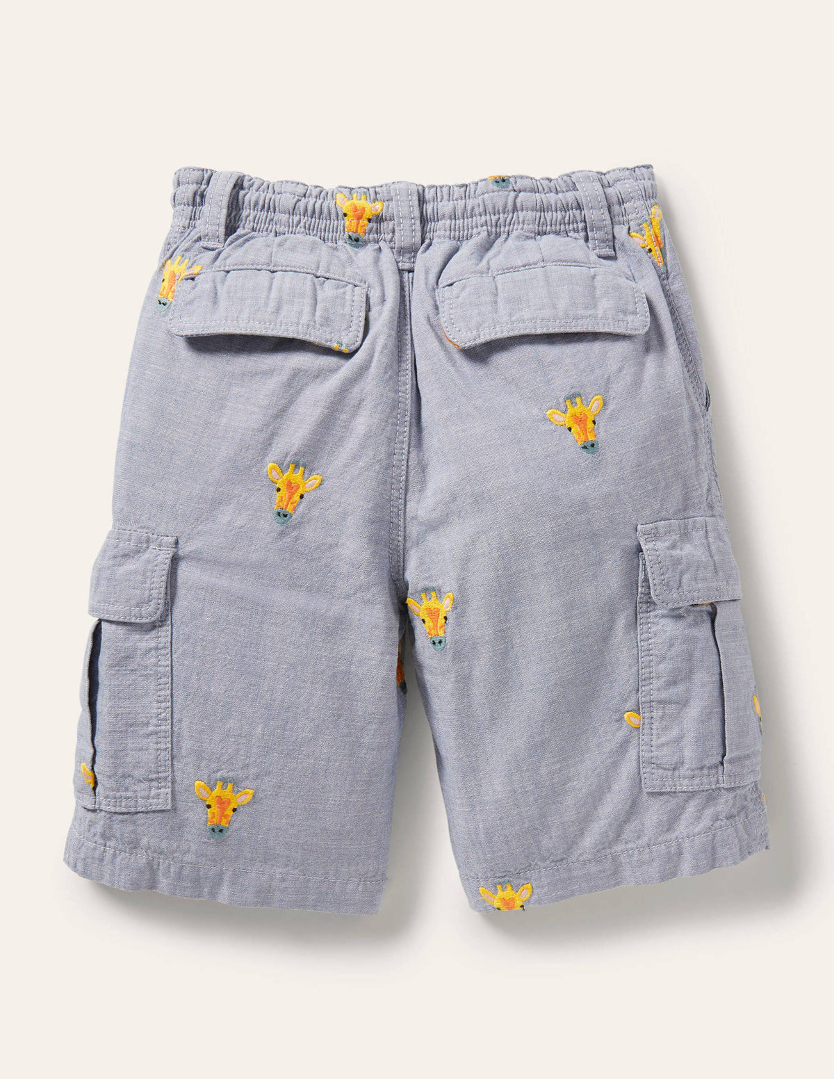 Cargo Shorts-Chambray Giraffe Embroidery-2