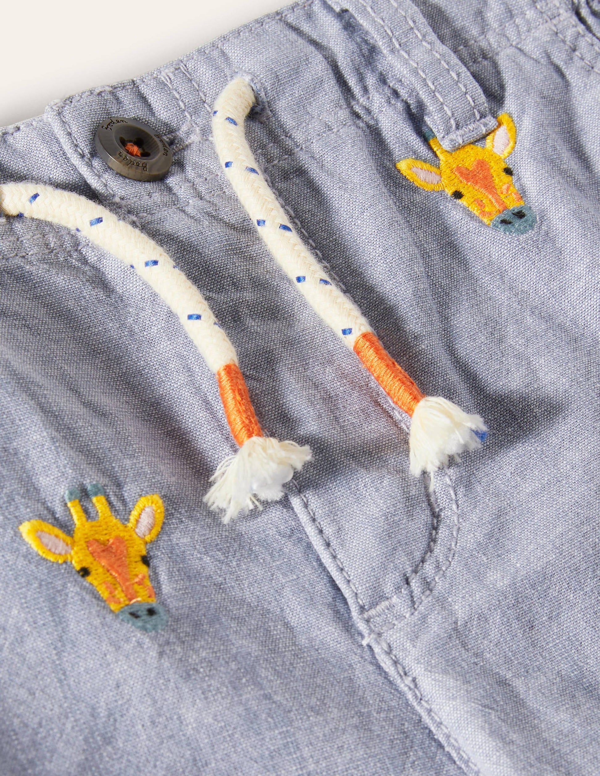 Cargo Shorts-Chambray Giraffe Embroidery-3