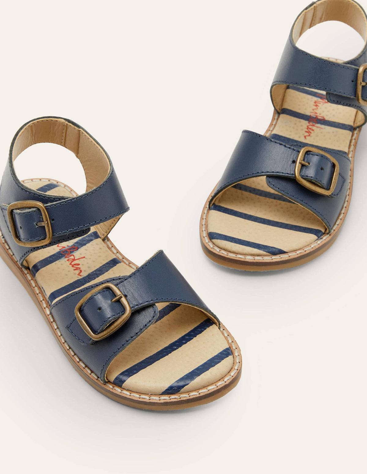 Leather Buckle Sandals-Navy Blue - Image 1