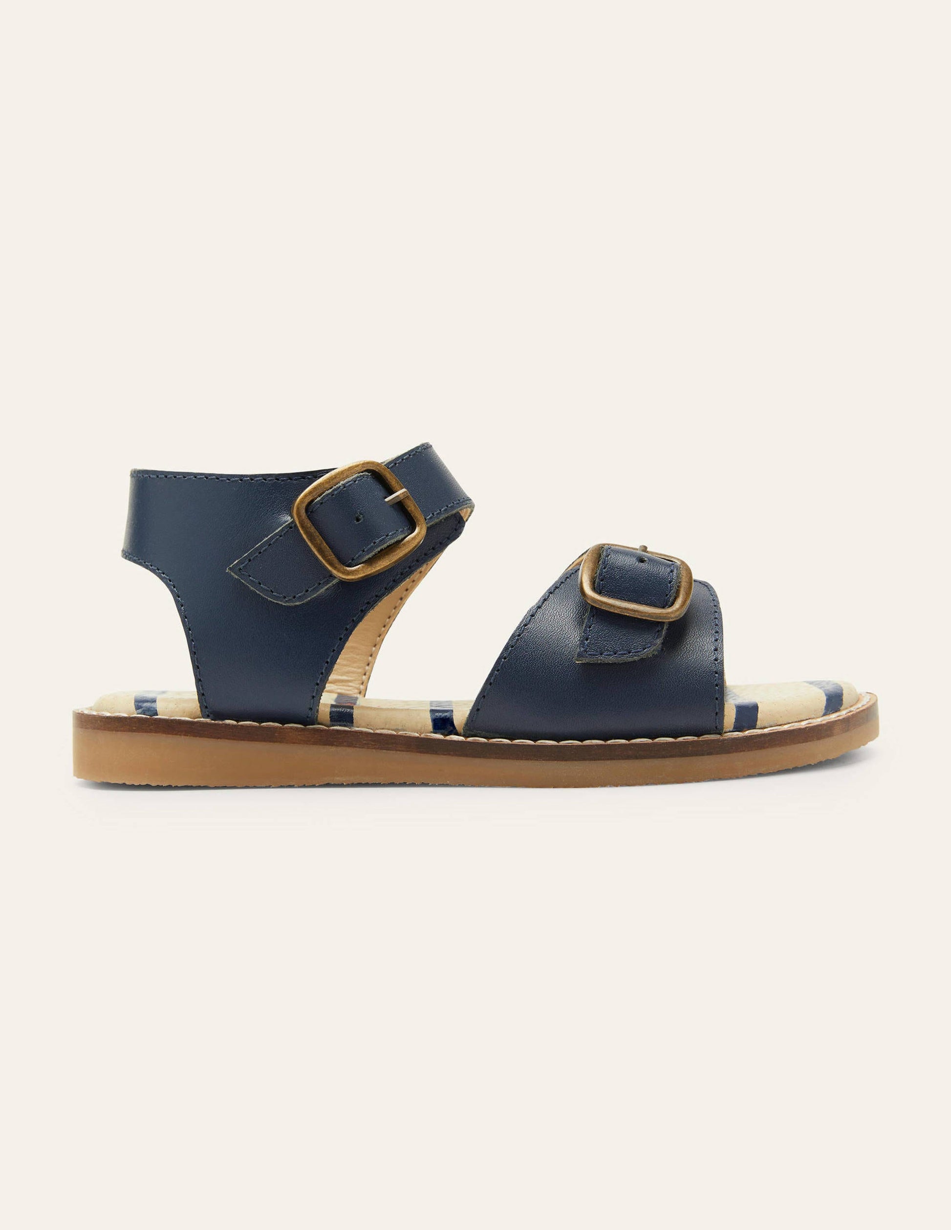 Leather Buckle Sandals-Navy Blue-2