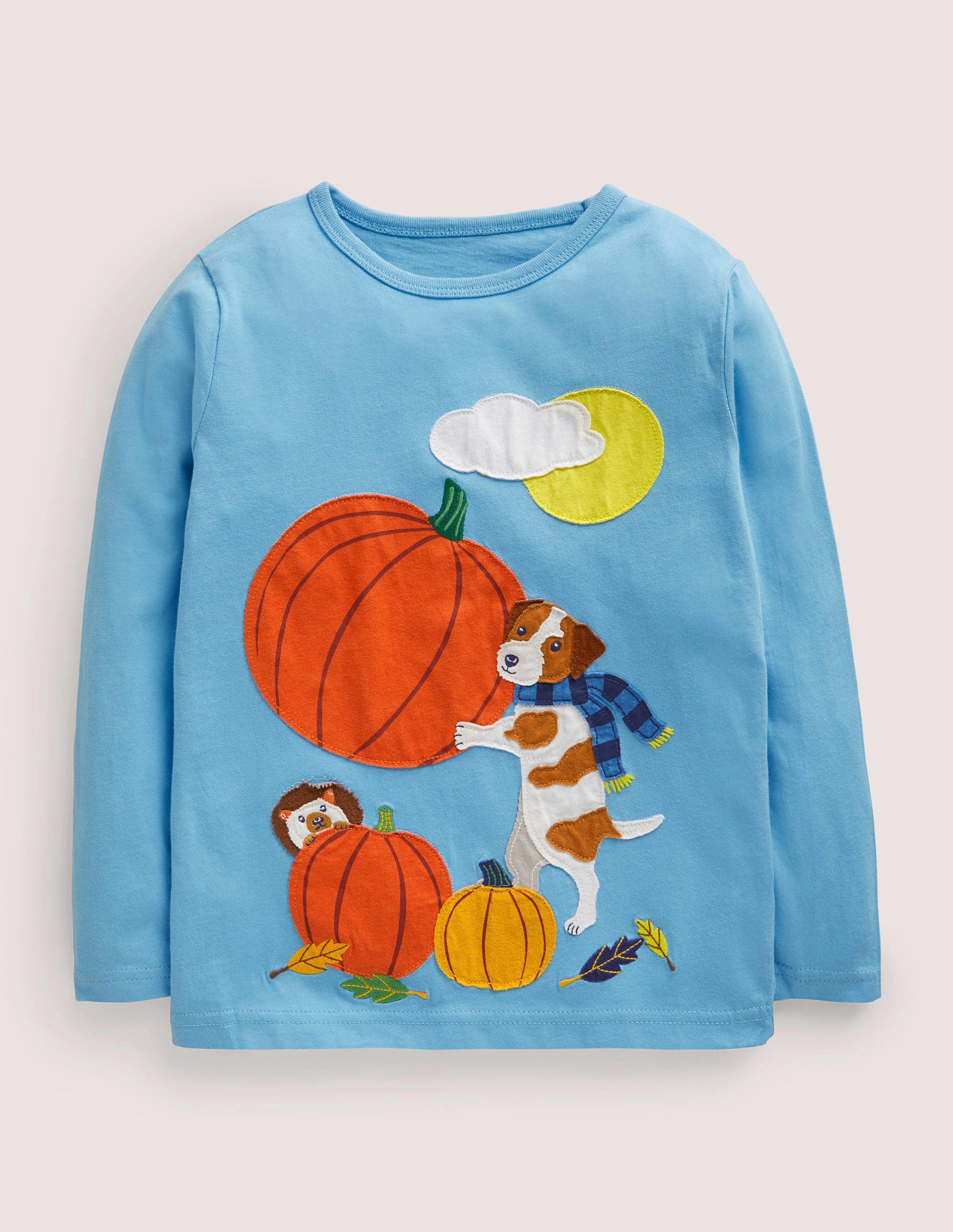 Blue Pumpkin Appliqué Long-Sleeved Halloween T-shirt-Surfboard Blue Pumpkin-1