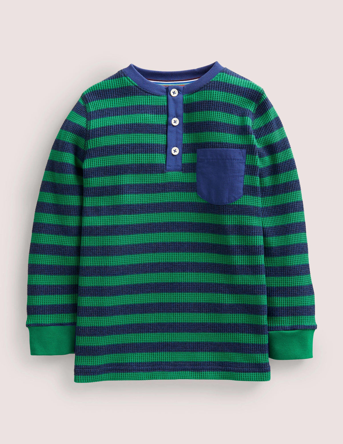 Waffle Henley T-Shirt-Shady Glade Green/ Navy Marl-1