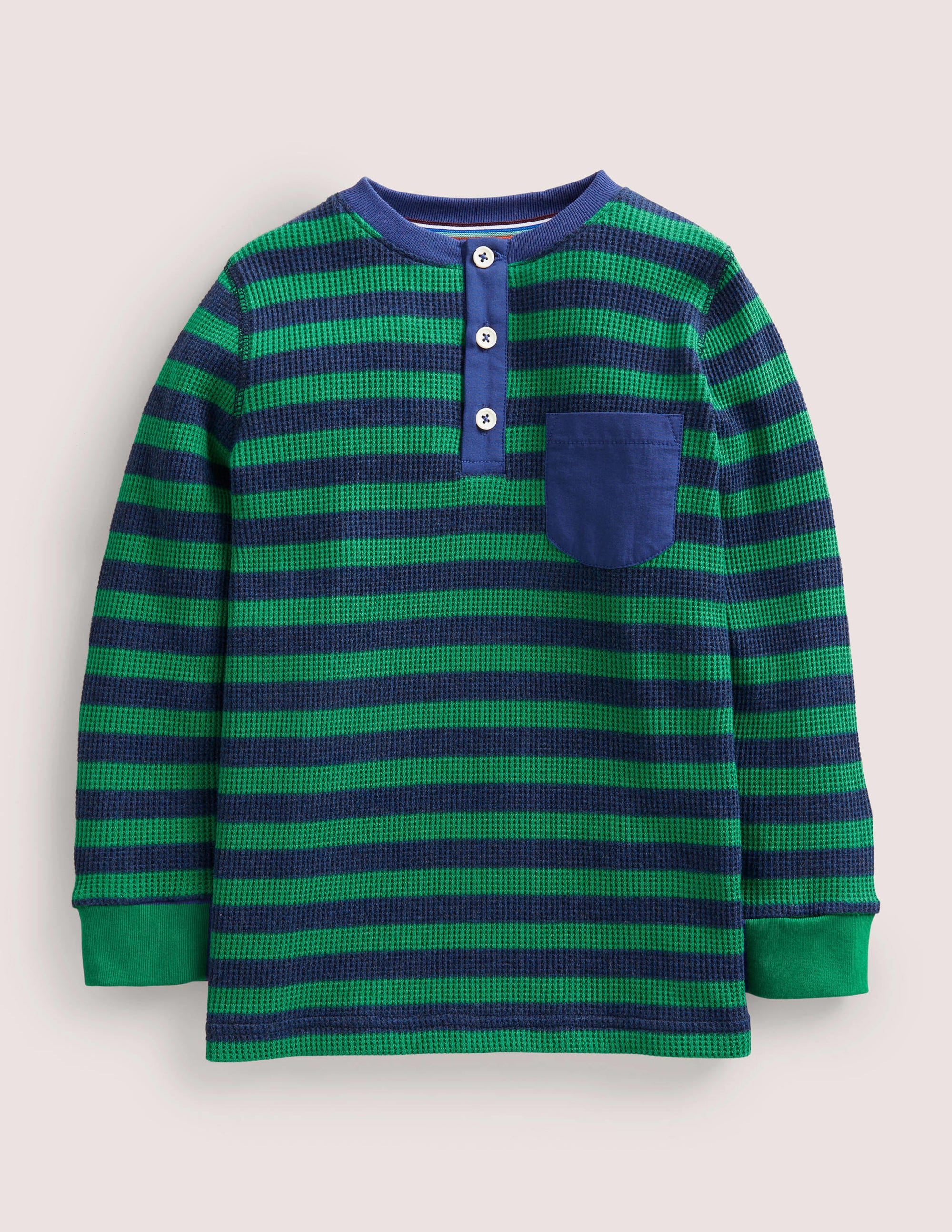 Waffle Henley T-Shirt-Shady Glade Green/ Navy Marl - Image 1