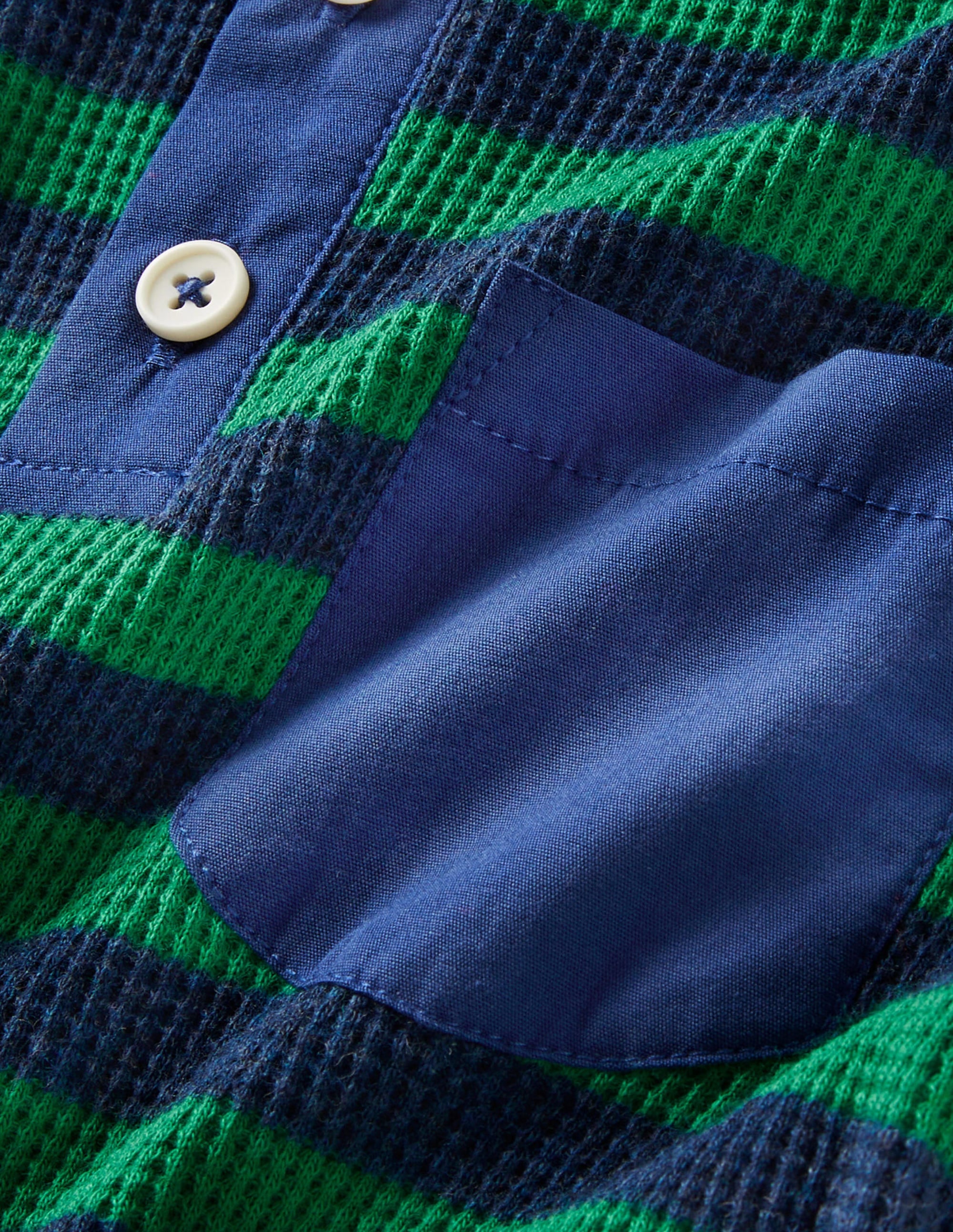 Waffle Henley T-Shirt-Shady Glade Green/ Navy Marl - Image 3