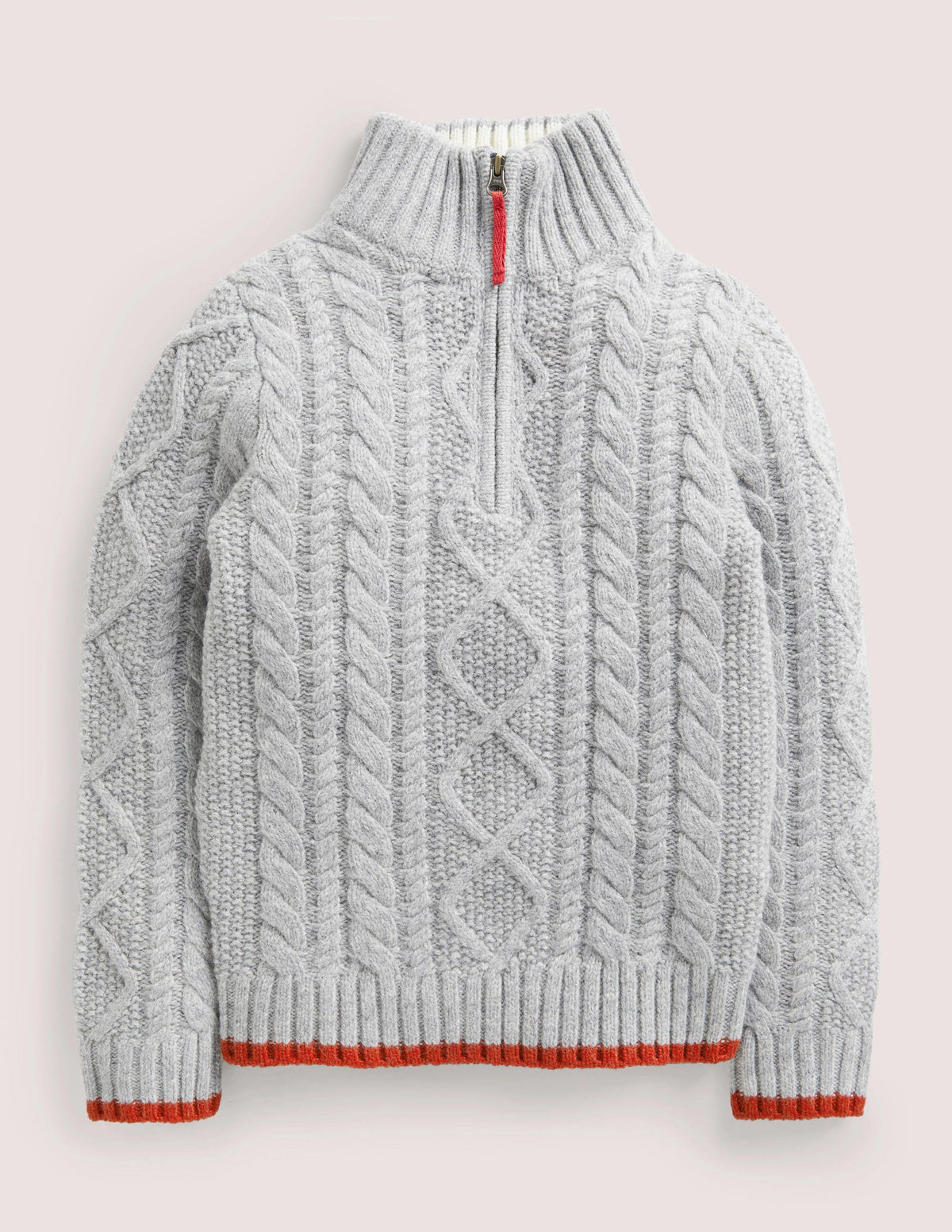Grey Half Zip Cable Knit Sweater-Grey Marl Cable-1