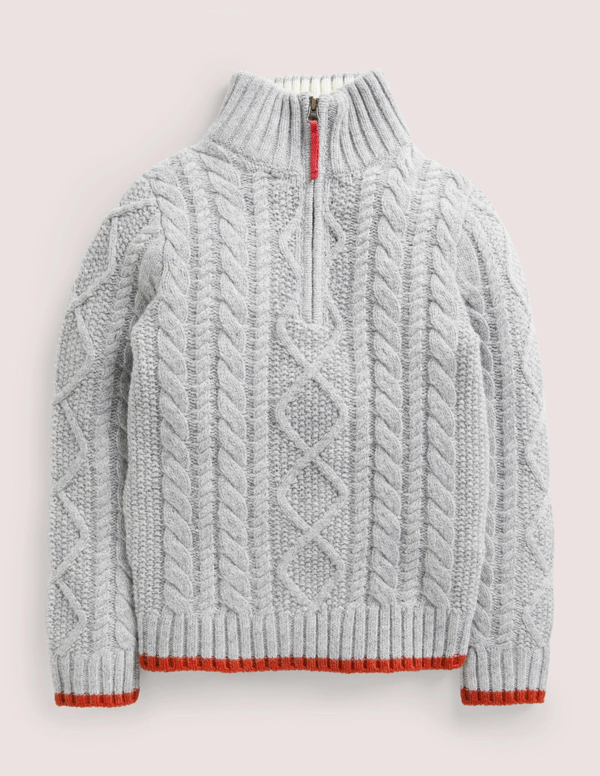 Grey Half Zip Cable Knit Sweater-Grey Marl Cable - Image 1