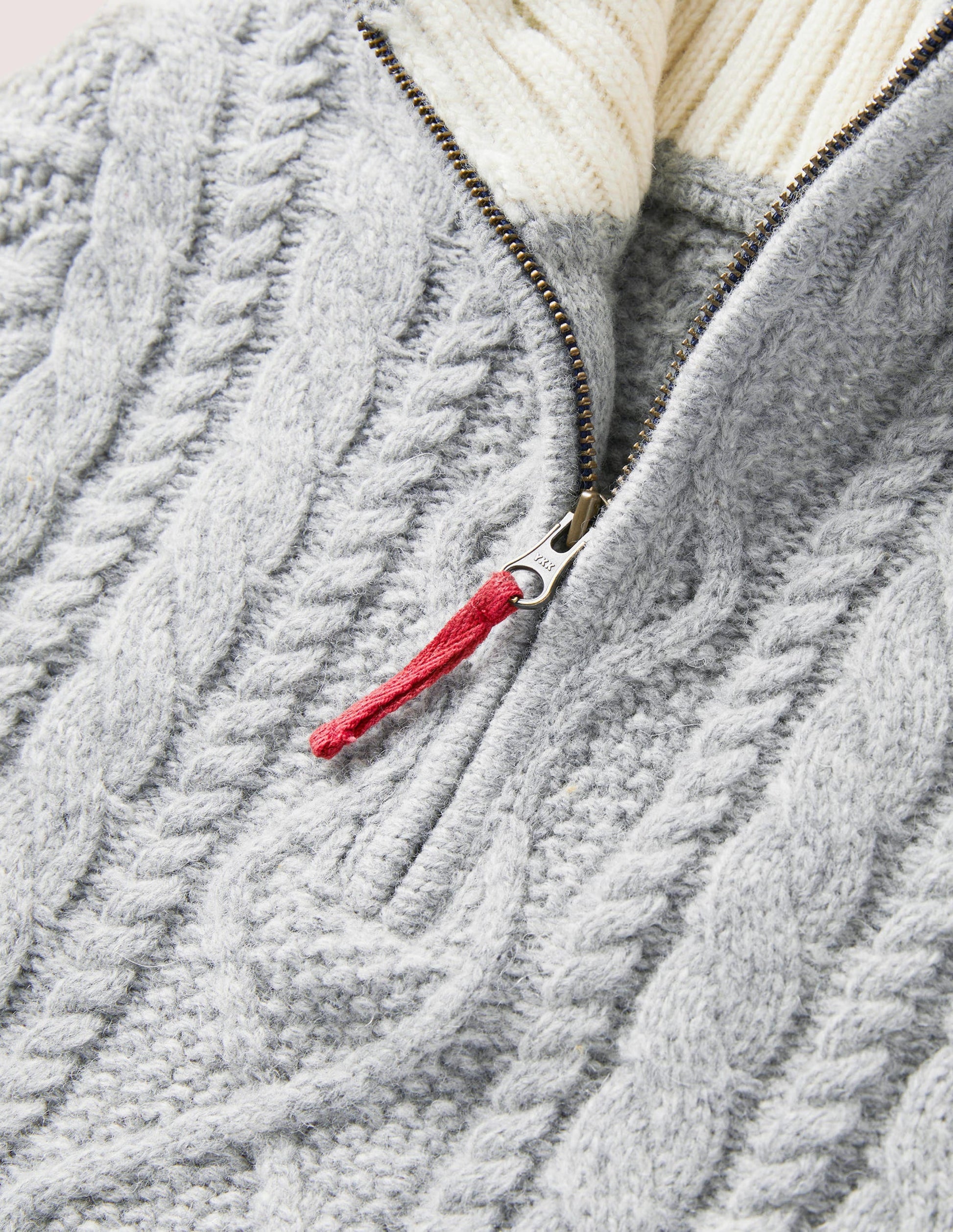 Grey Half Zip Cable Knit Sweater-Grey Marl Cable-3