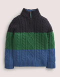 Colorblock Half Zip Cable Knit Sweater-Multi Colourblock