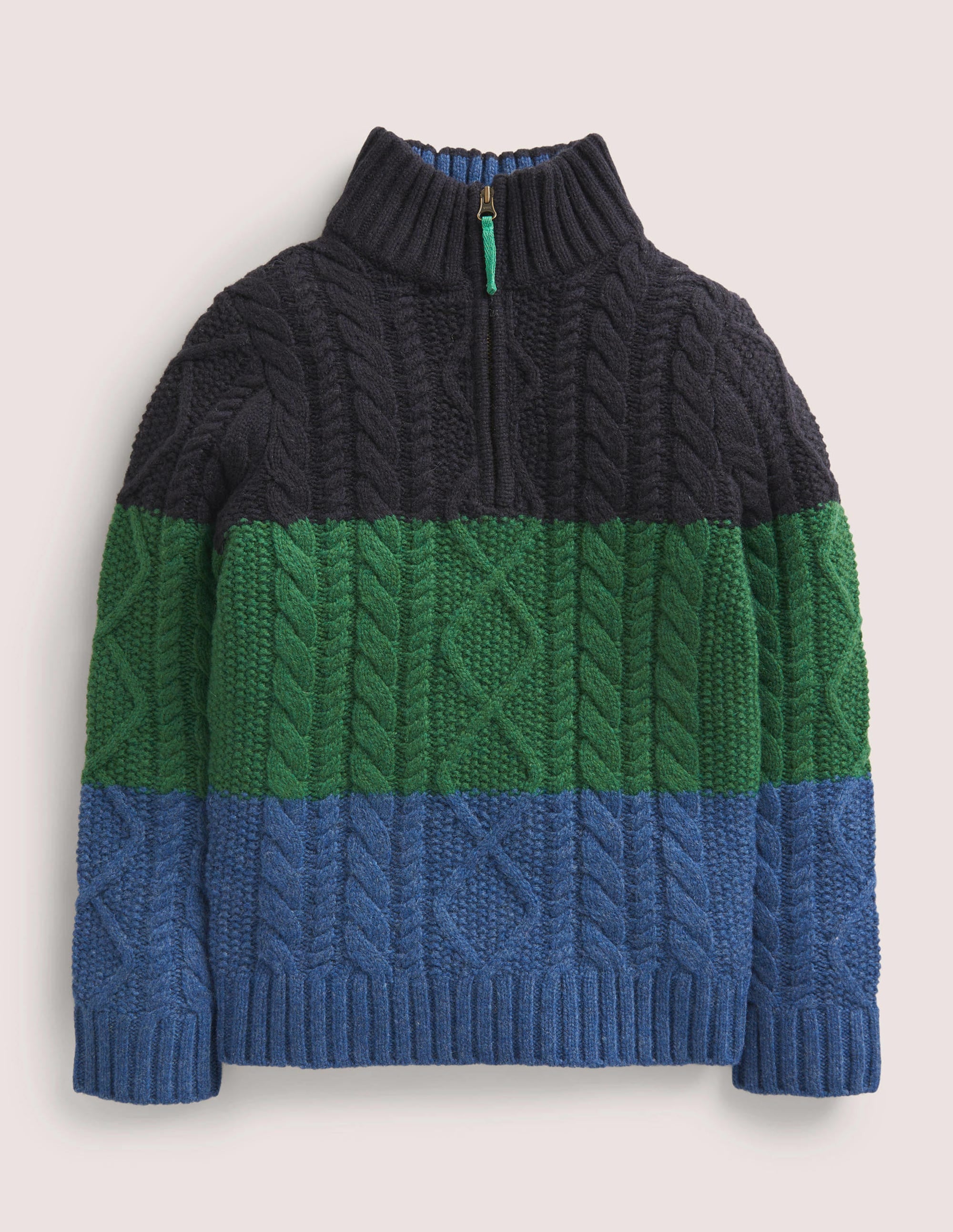 Colorblock Half Zip Cable Knit Sweater-Multi Colourblock - Image 1
