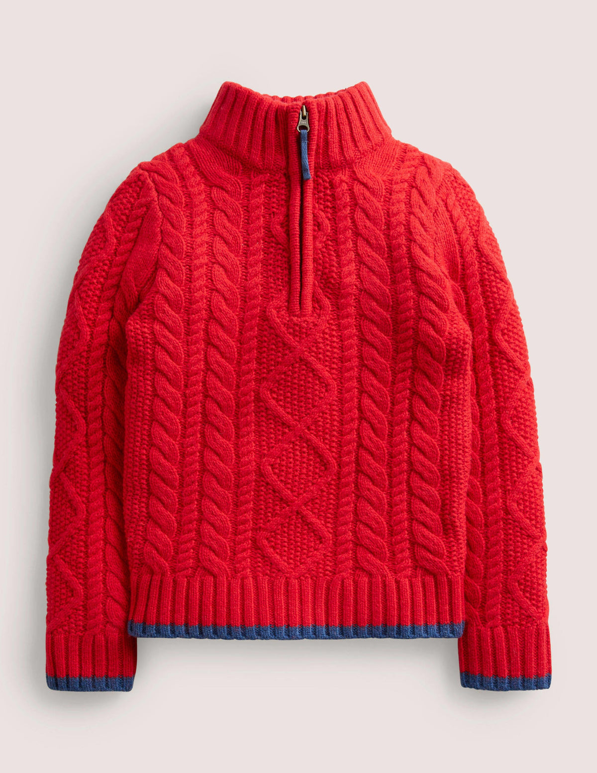 Cable Half Zip Sweater-Rockabilly Red Cable-1