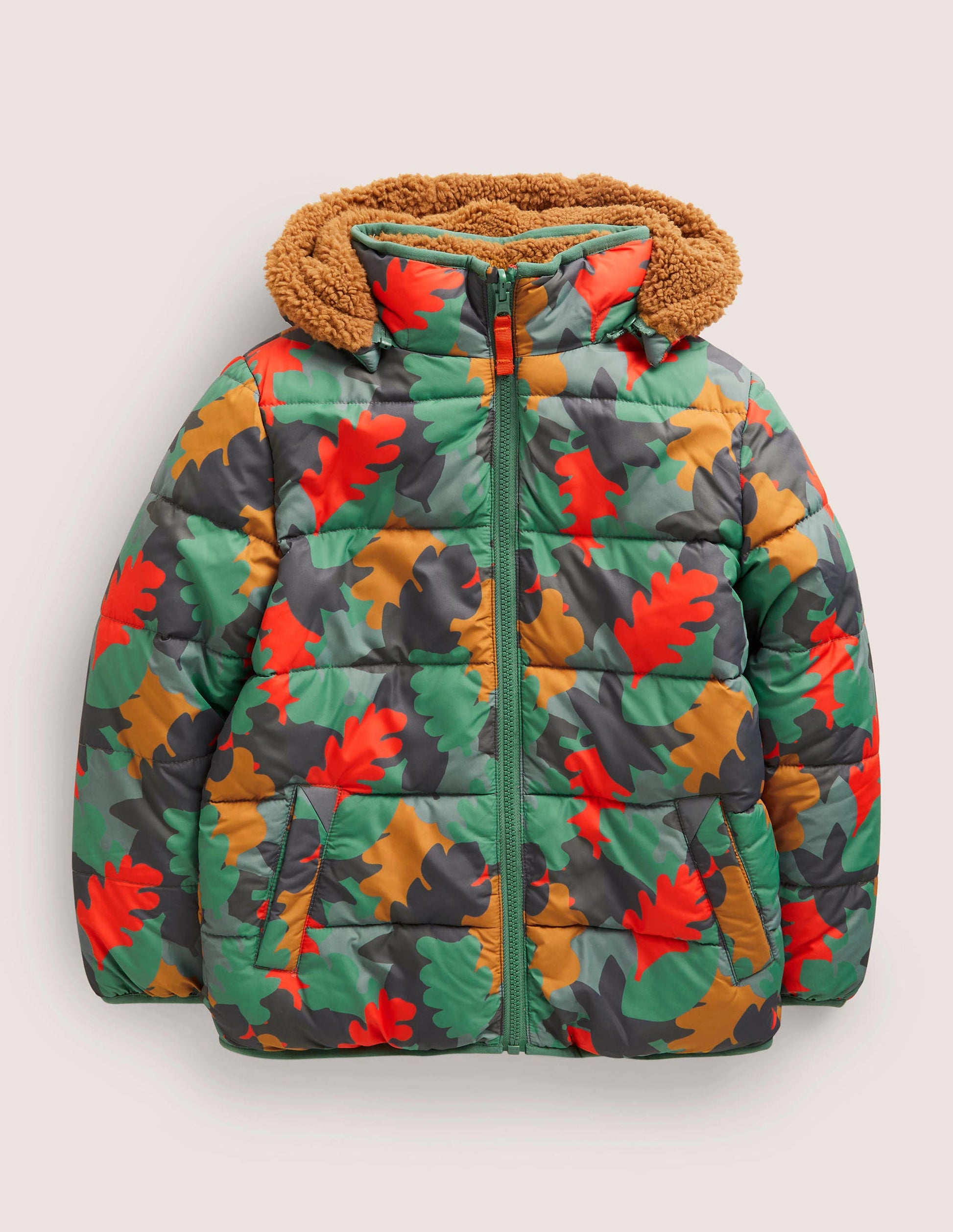 Autumn Leaf Reversible Teddy Puffer Jacket-Rosemary Autumn Leaf Camo-1