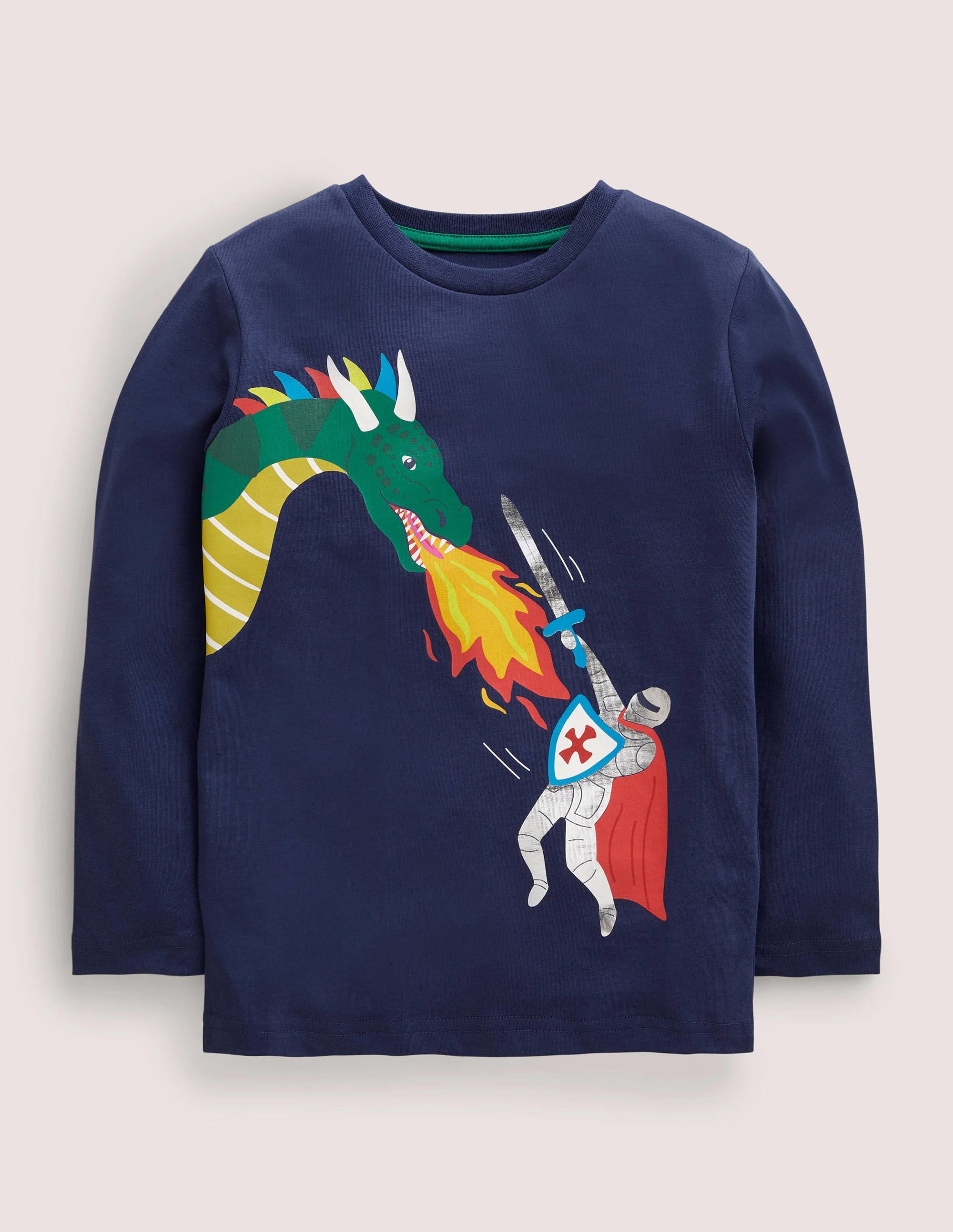 Printed Graphic T-shirt-College Navy Dragon - Image 1
