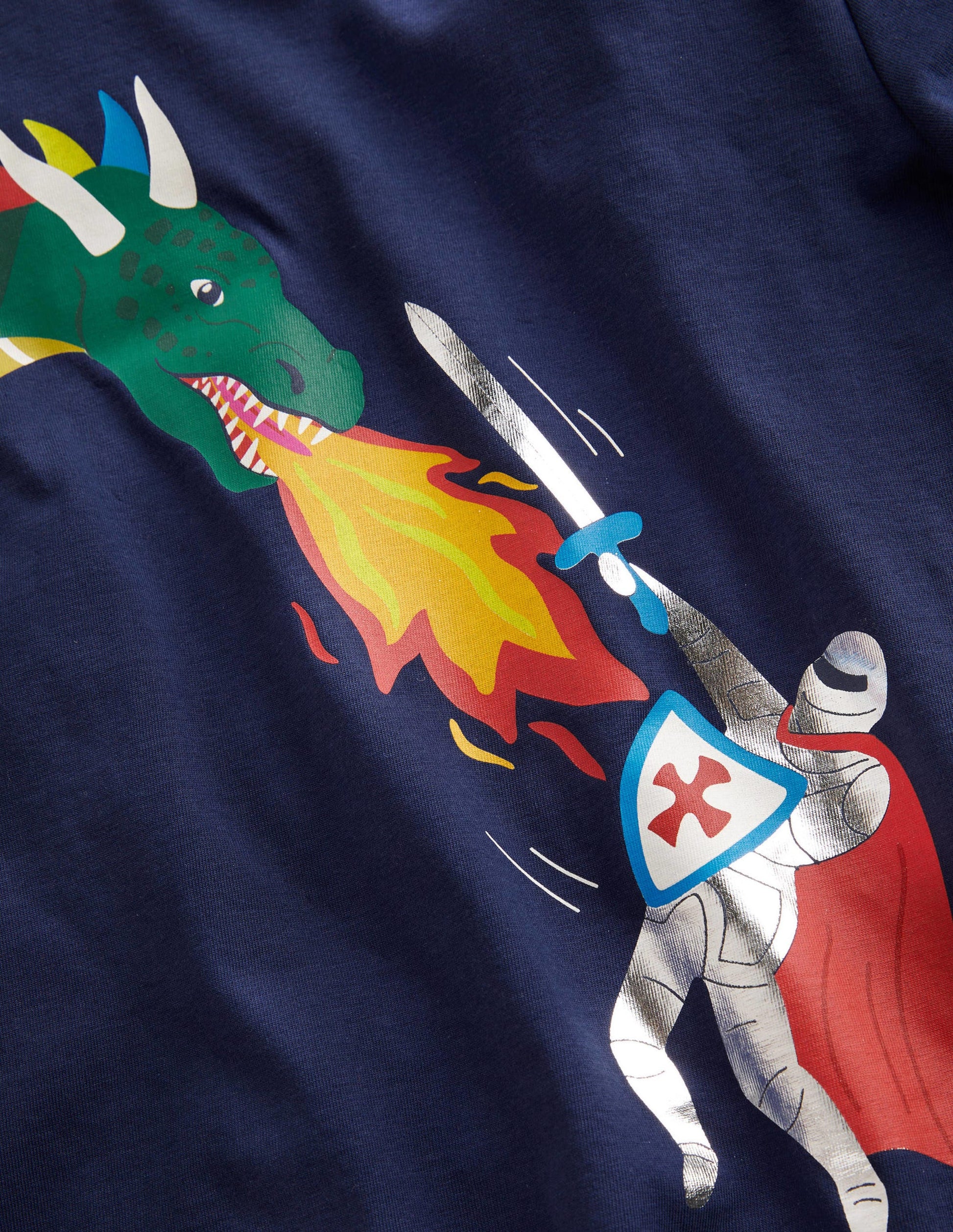 Printed Graphic T-shirt-College Navy Dragon-3