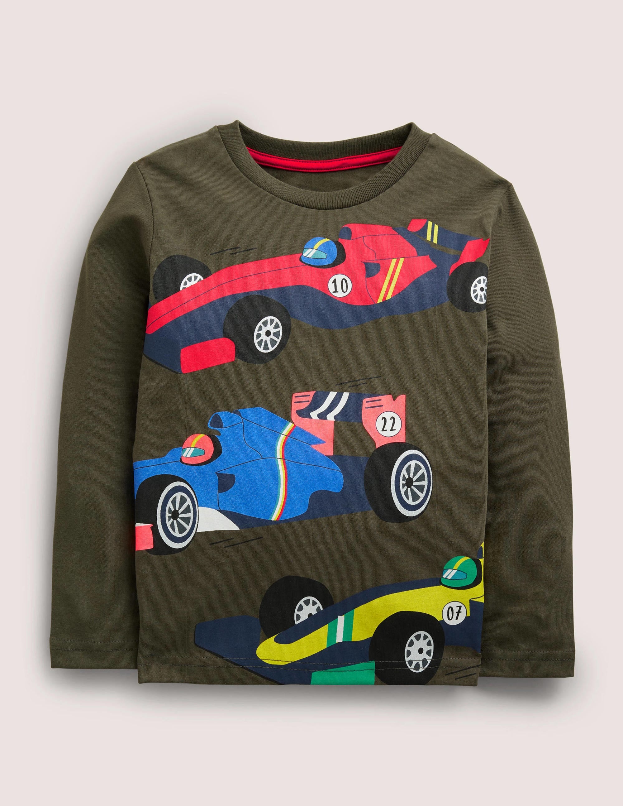 Printed Graphic T-shirt-Classic Khaki Racing Cars - Image 1