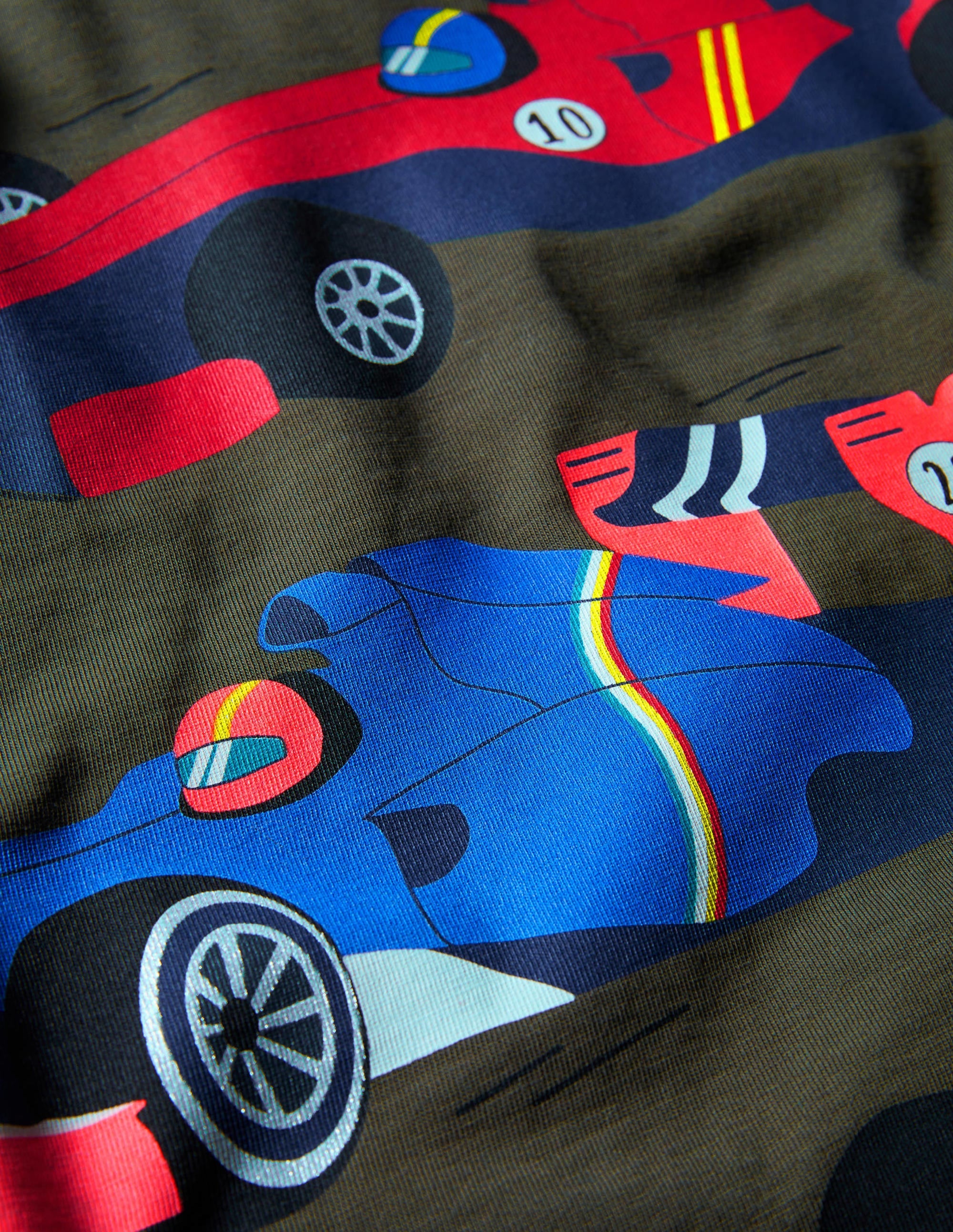 Printed Graphic T-shirt-Classic Khaki Racing Cars - Image 3