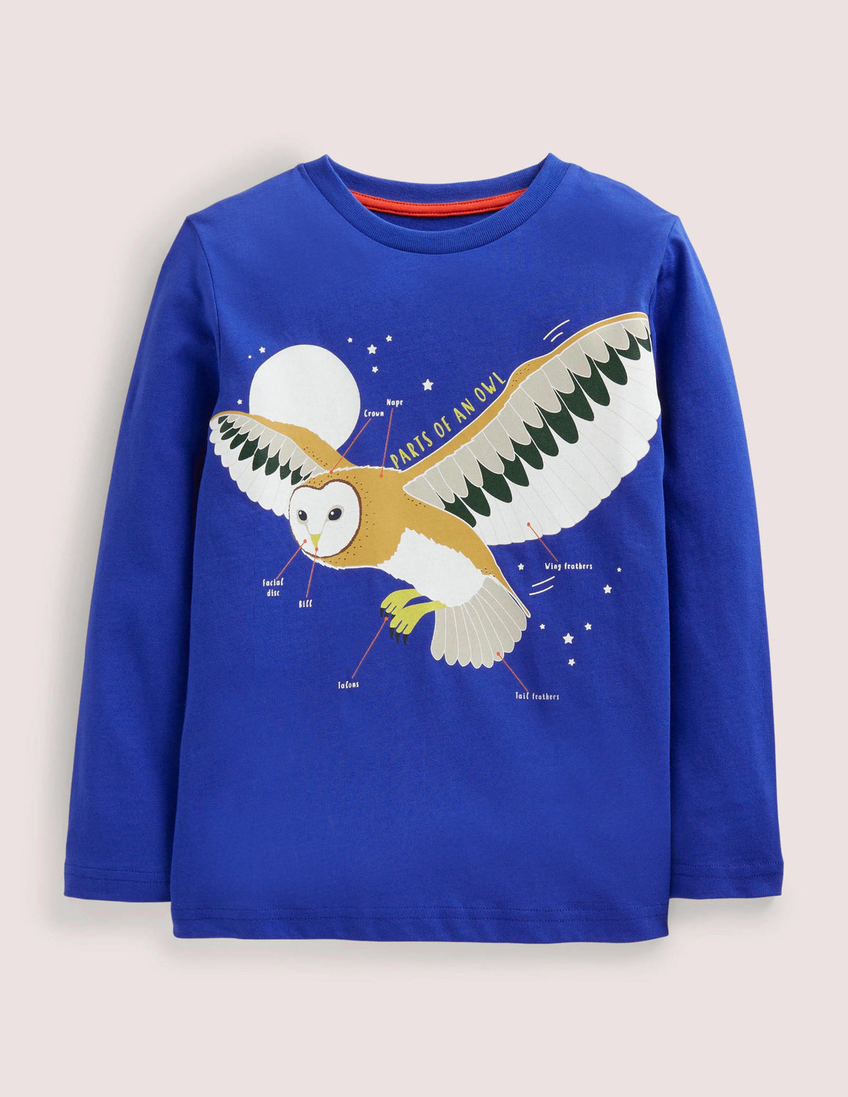 Blue Owl Print Long-Sleeved T-shirt-Brilliant Blue Owl - Image 1