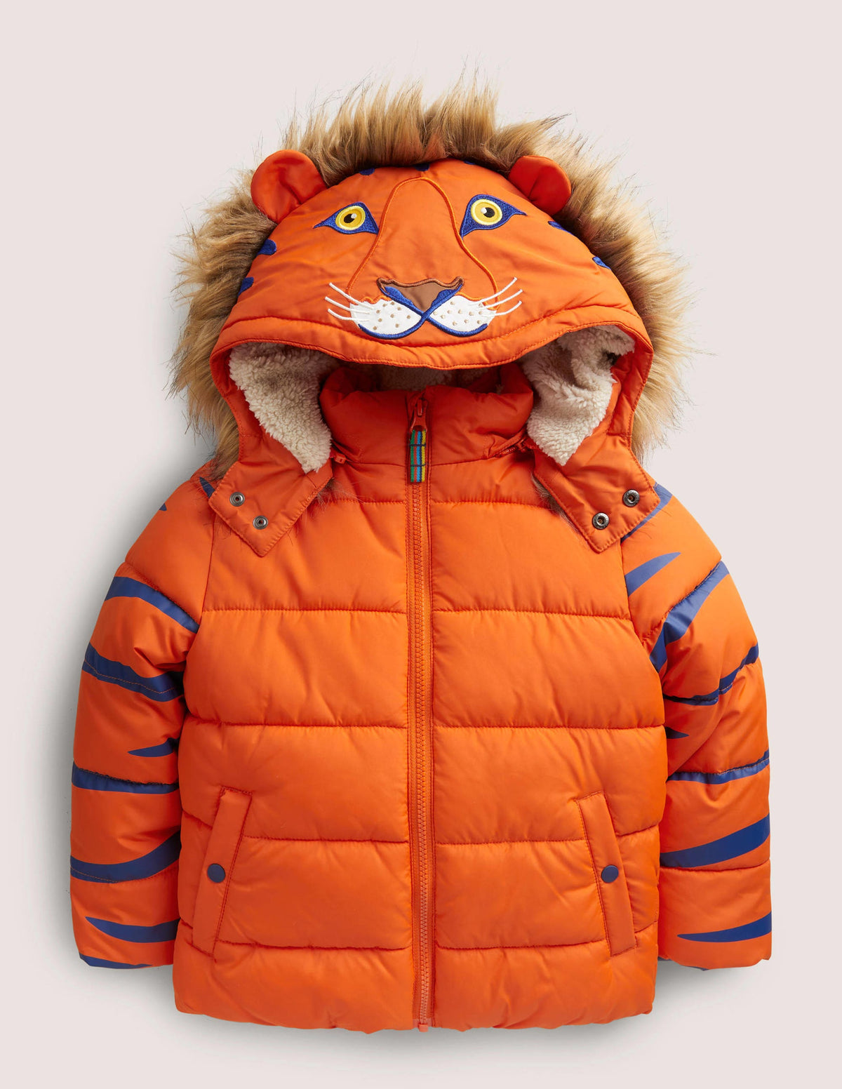 Orange Tiger Hood Waterproof Puffer Jacket-Mandarin Orange Tiger - Image 1
