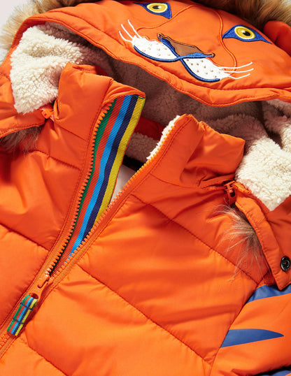 Orange Tiger Hood Waterproof Puffer Jacket-Mandarin Orange Tiger