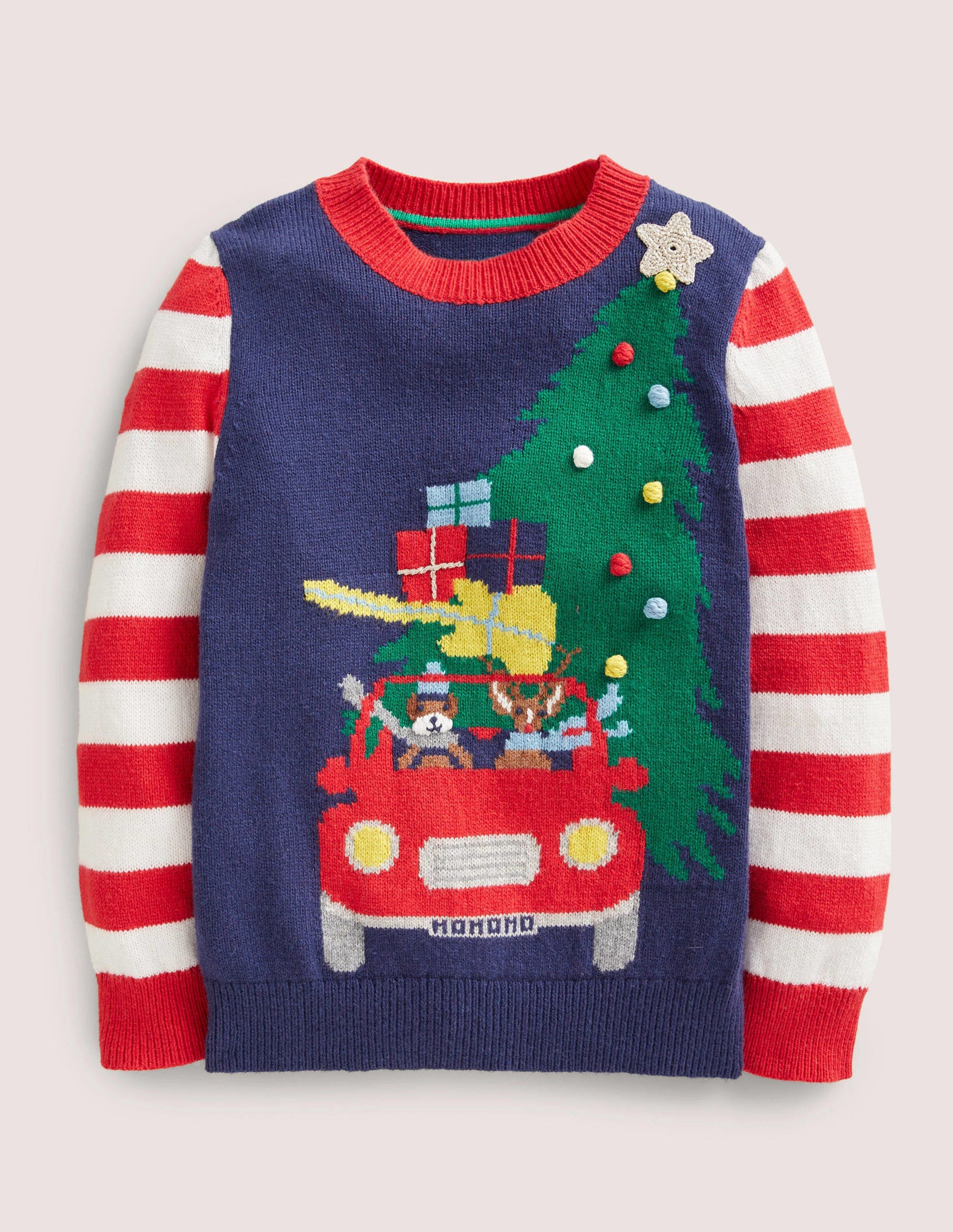 Navy Striped Christmas Sweater-Starboard Blue Xmas Tree-1