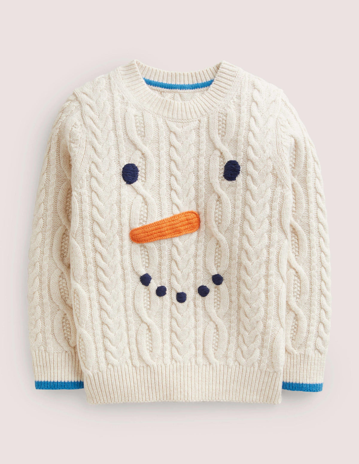Cable Snowman Sweater-Ecru Marl Snowman - Image 1