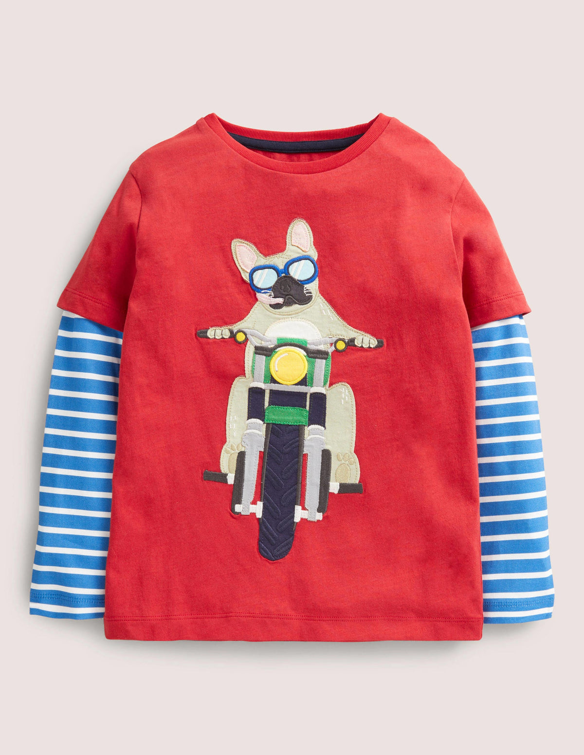 Double Layer Appliqué T-shirt-Rockabilly Red Bulldog - Image 1