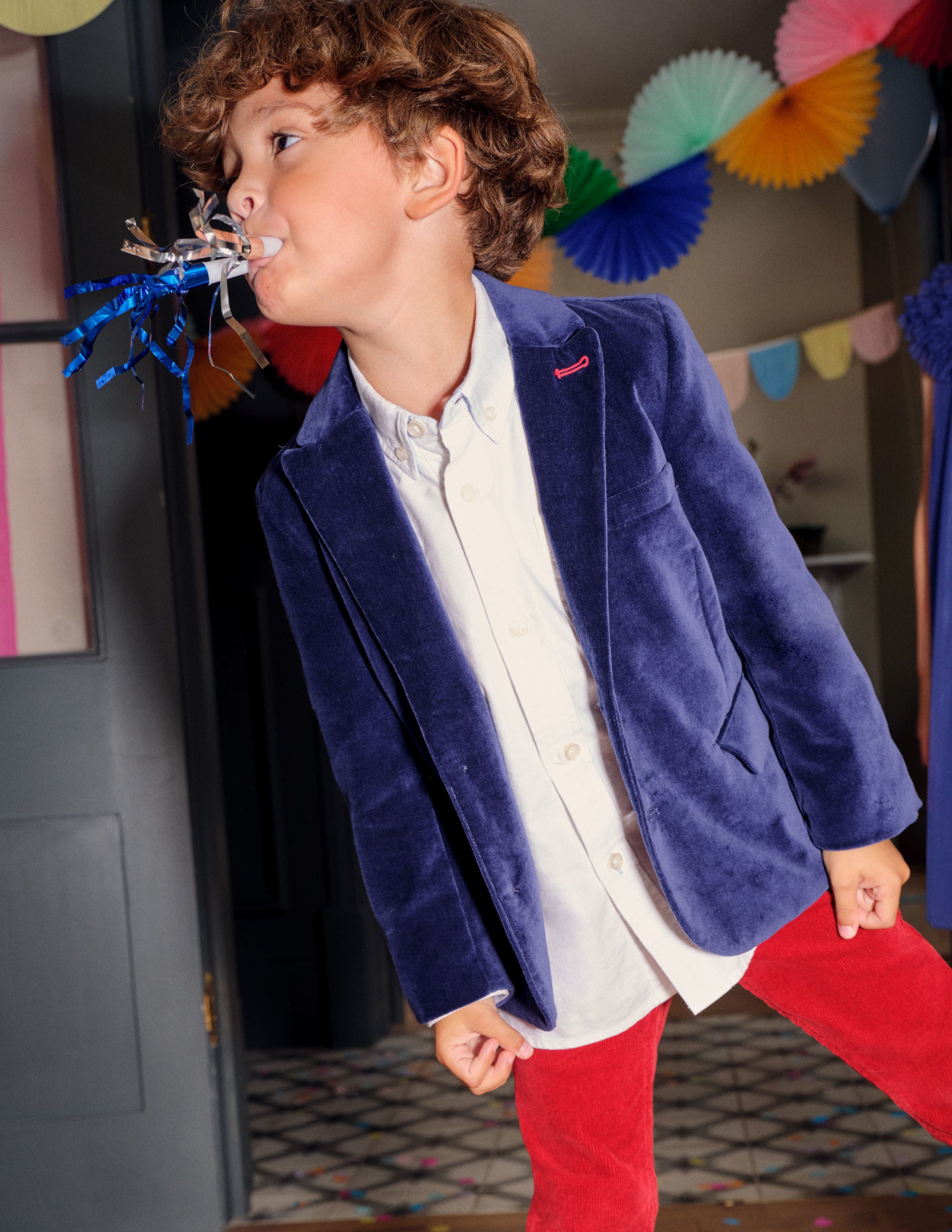 Navy Velvet Christmas Party Blazer-College Navy Velvet - Image 5