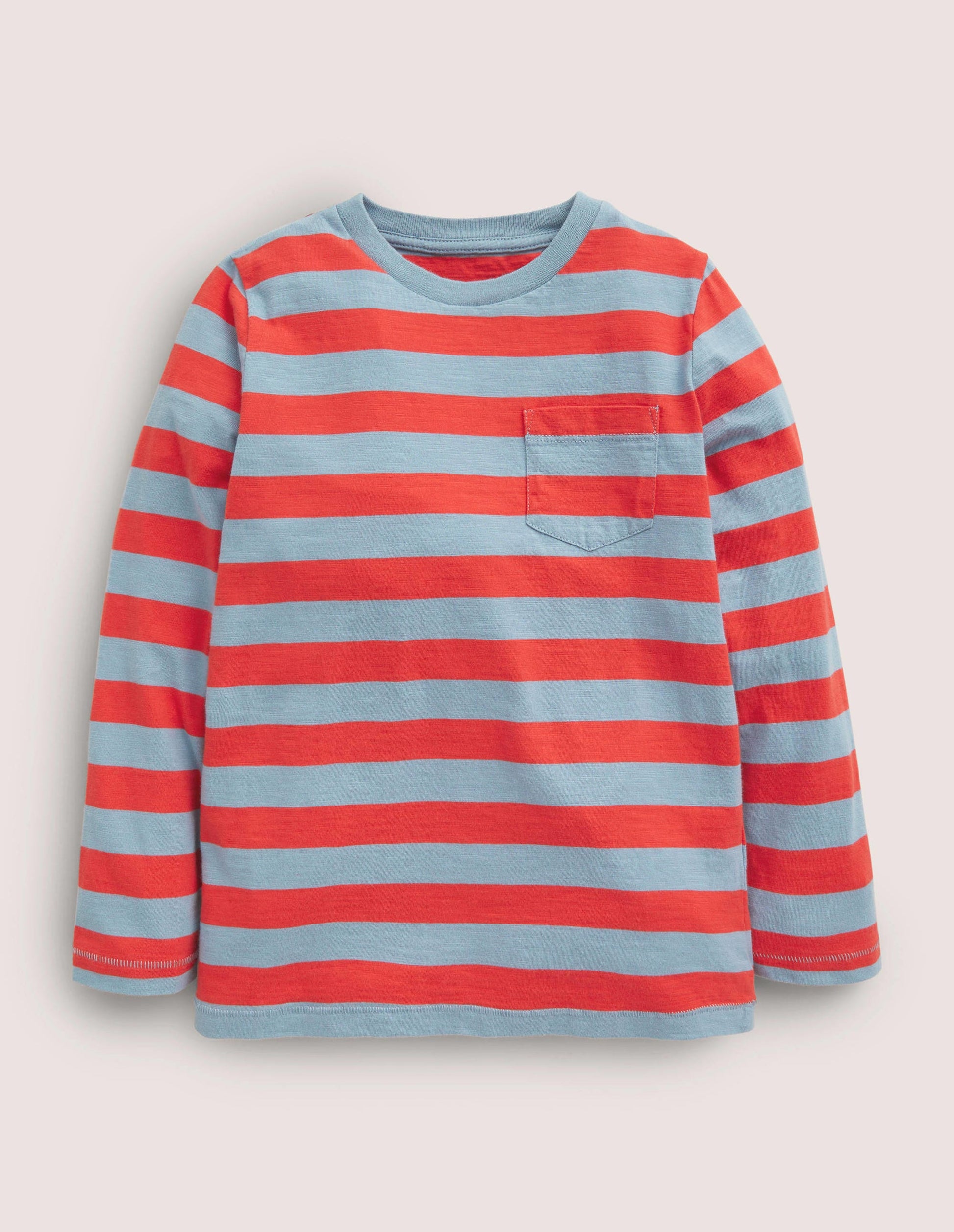 Long-sleeved Washed T-shirt-Blue/Red-1