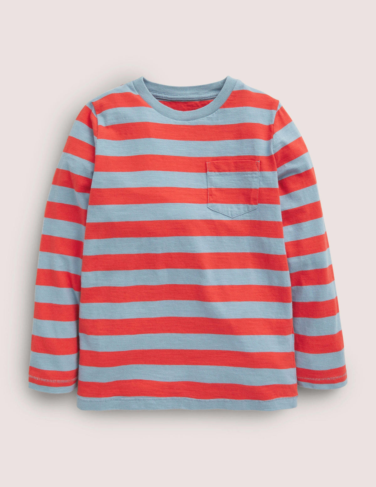 Long-sleeved Washed T-shirt-Blue/Red - Image 1