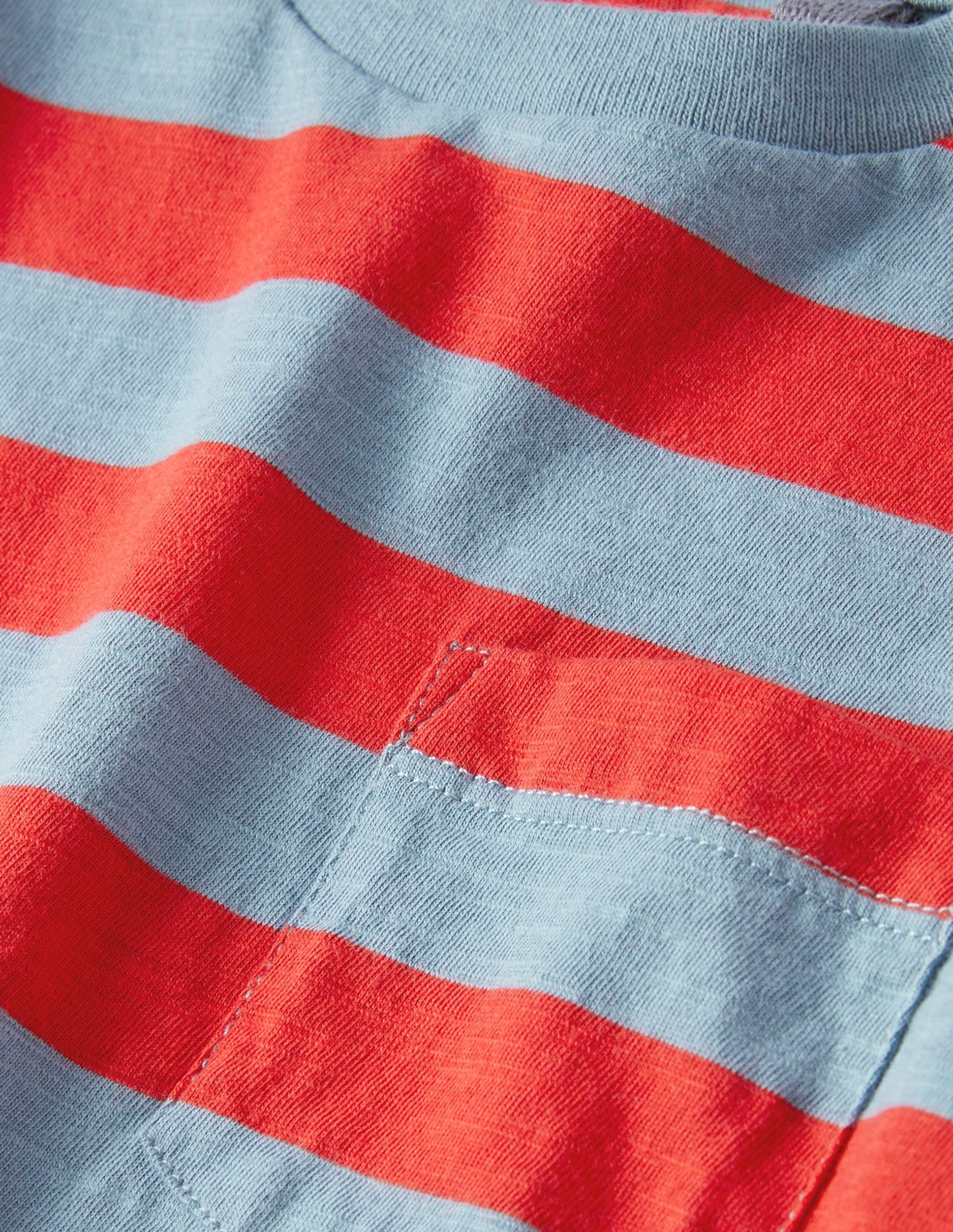 Long-sleeved Washed T-shirt-Blue/Red - Image 3