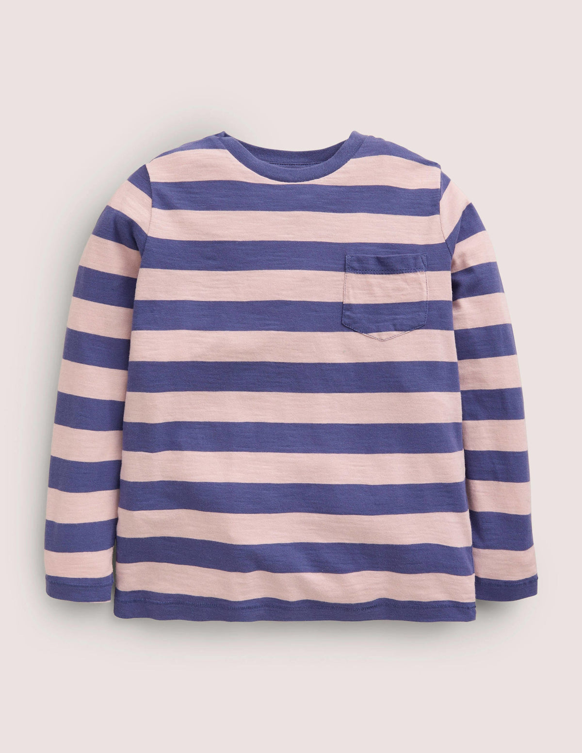 Long-sleeved Washed T-shirt-Pink/Blue-1