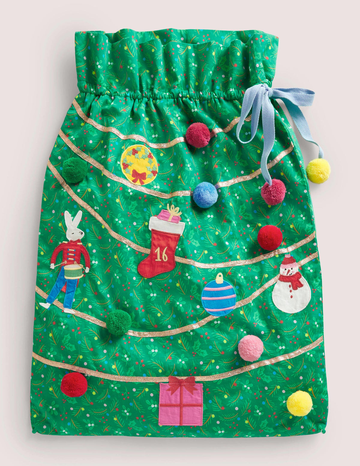 Green Embroidered Christmas Sack-Highland Green-1