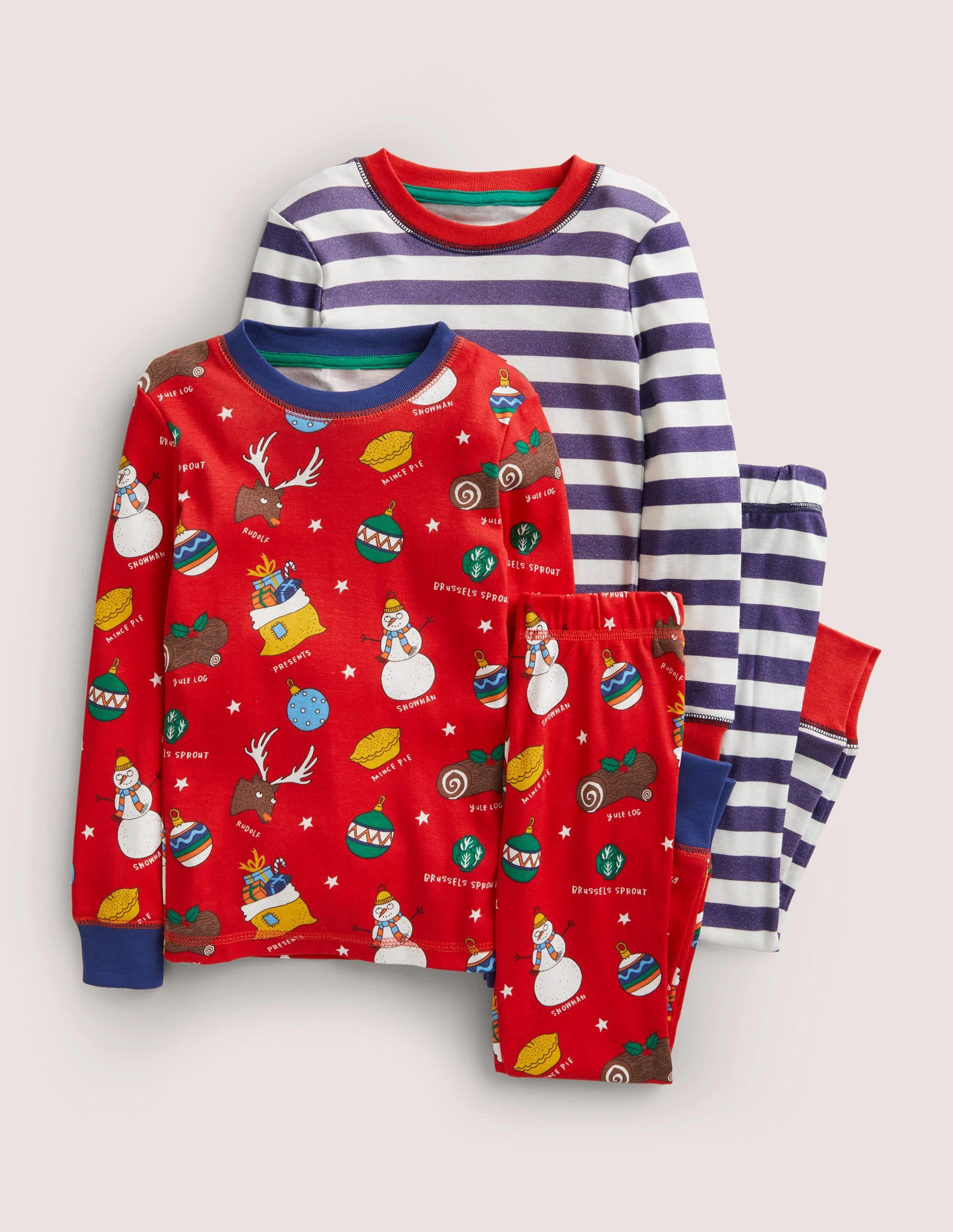 Cosy Twin Pack Long Pajamas-Rockabilly Red Happy Christmas - Image 1