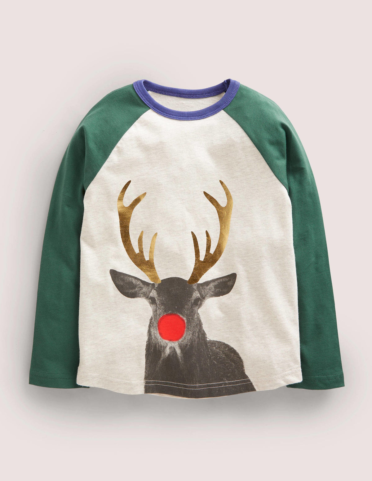 Festive Raglan T-shirt-Ivory Marl Reindeer - Image 1