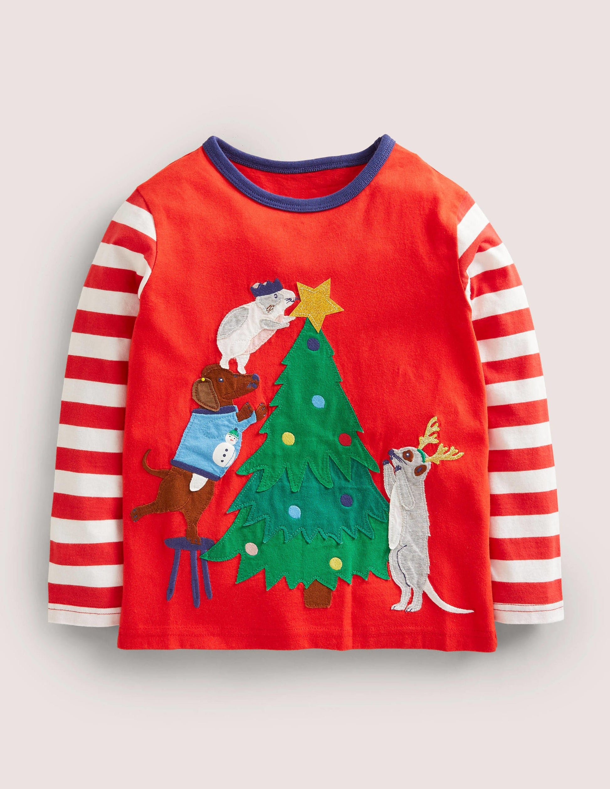 Appliqué Festive T-shirt-Fire Red Tree-1