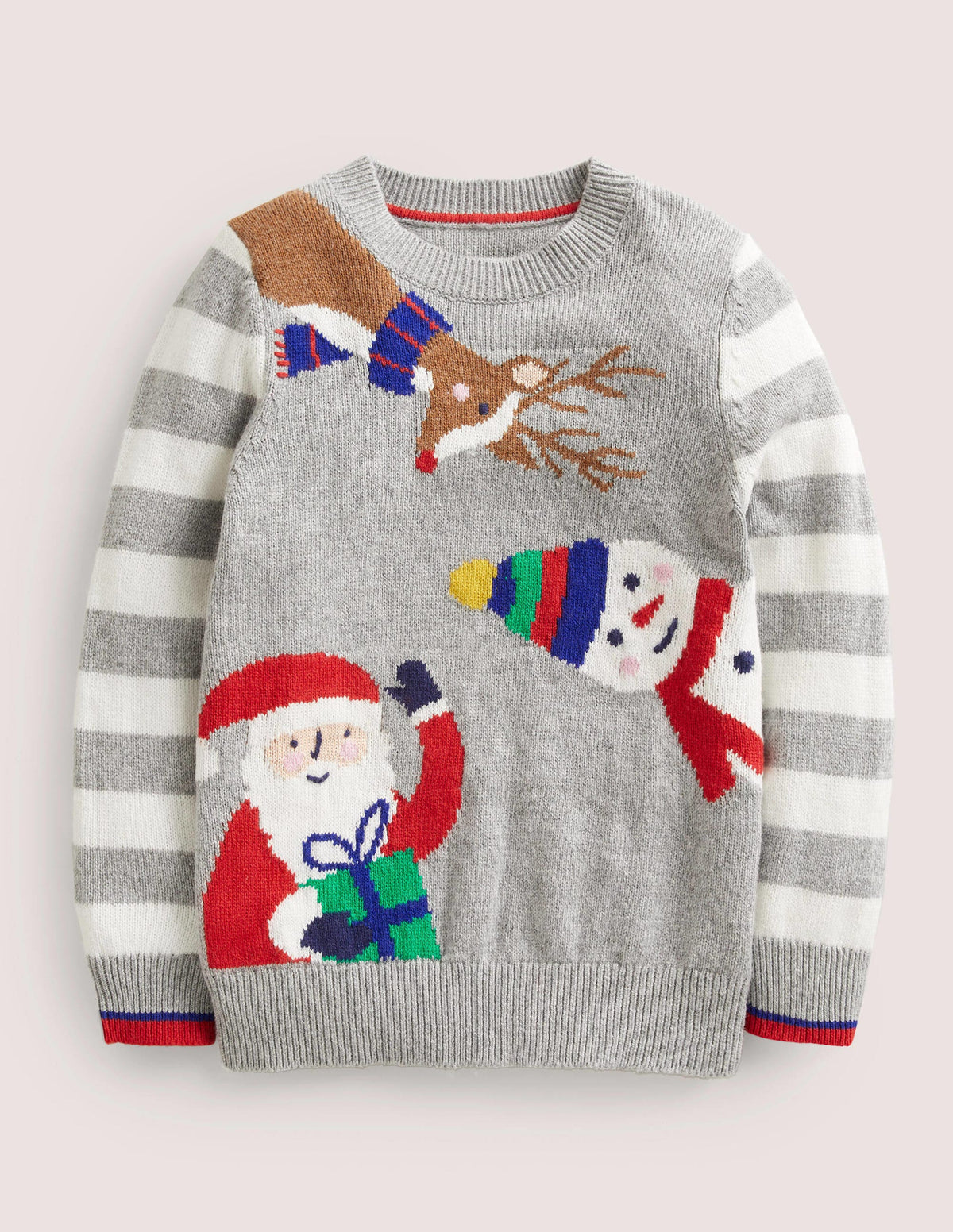 Grey Stripe Festive Christmas Sweater-Grey Marl Festive Friends-1