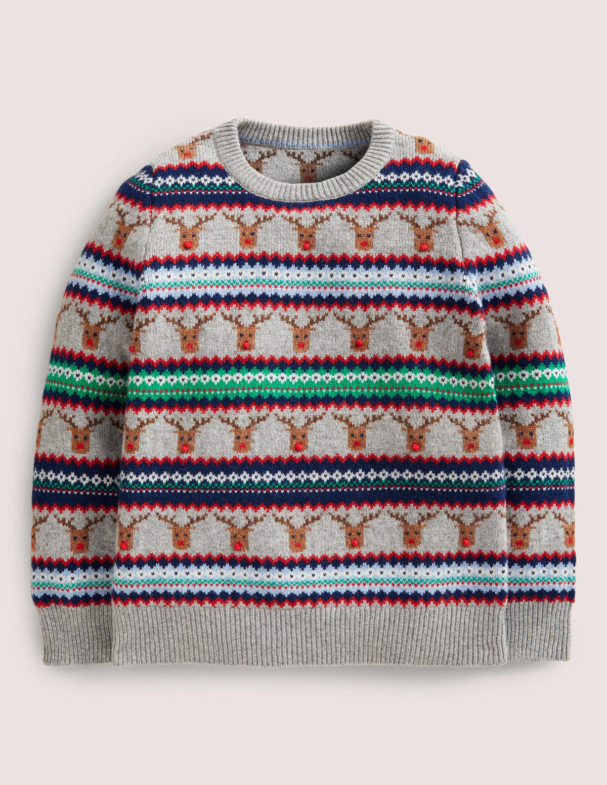Reindeer Fair Isle Sweater-Grey Marl-1