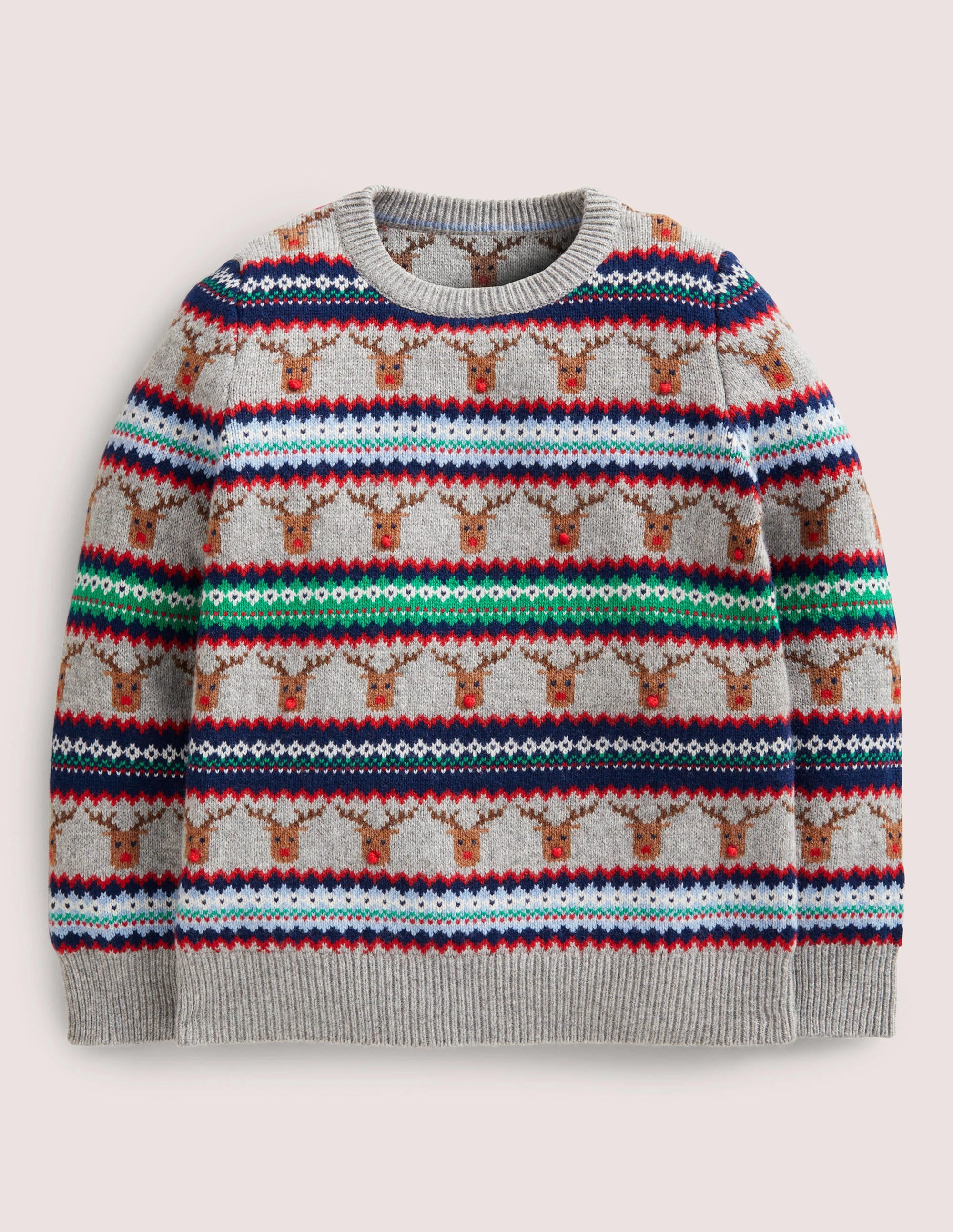 Reindeer Fair Isle Sweater-Grey Marl - Image 1