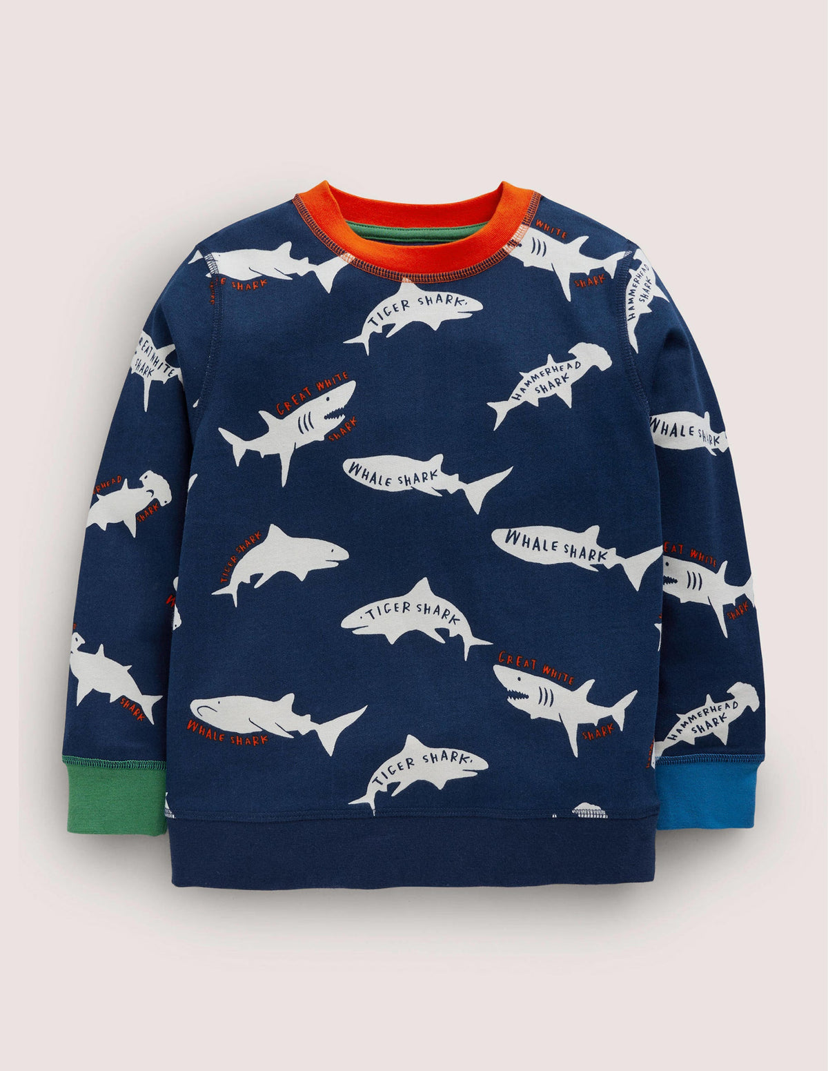 Printed Sweatshirt-College Navy/ Ivory Sharks - Image 1