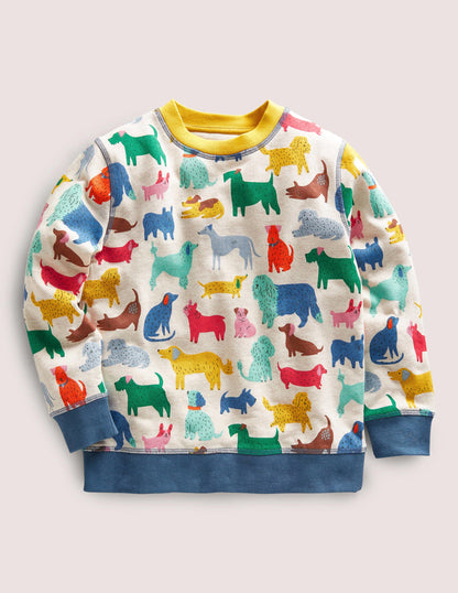 Printed Sweatshirt-Ecru/Elizabethan Blue Dogs-1