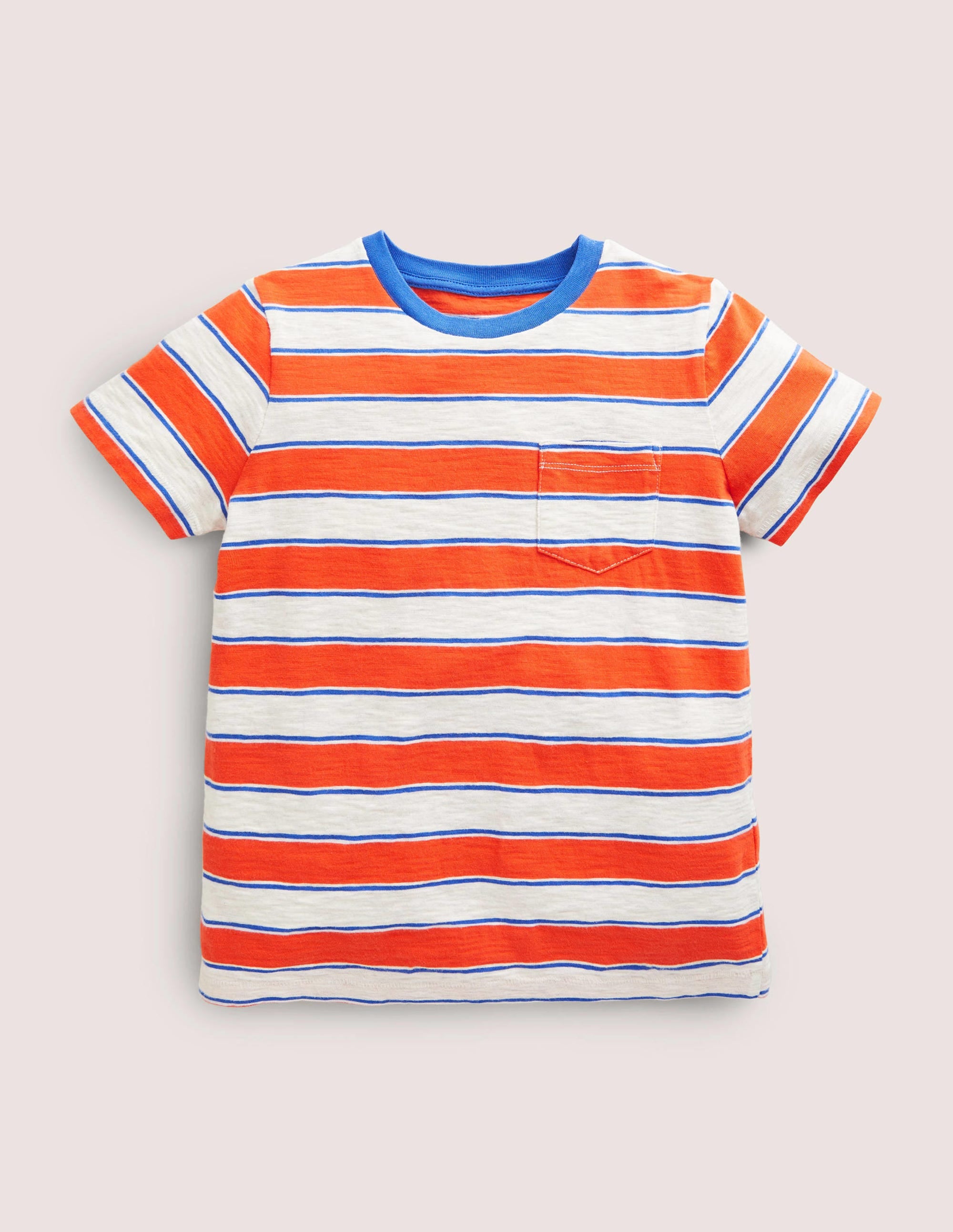 Striped Washed Slub T-shirt-Mandarin Red/ Oatmeal Marl - Image 1