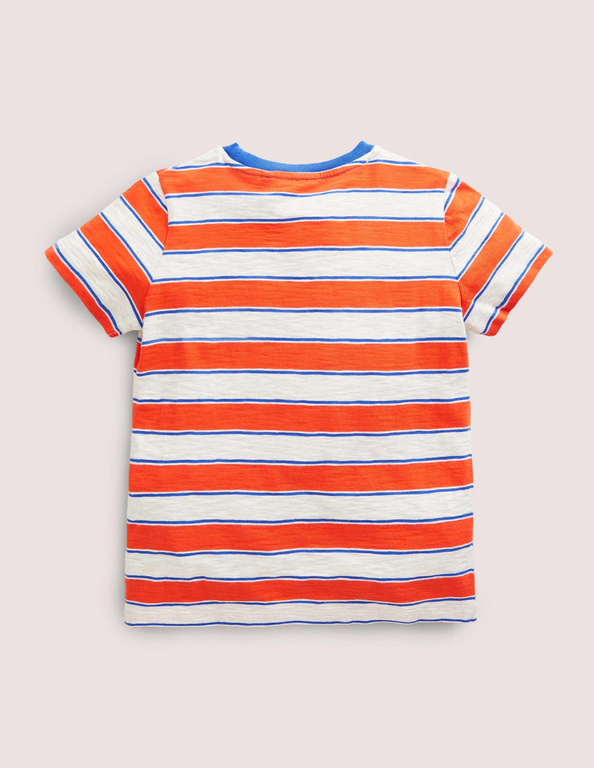 Striped Washed Slub T-shirt-Mandarin Red/ Oatmeal Marl-2
