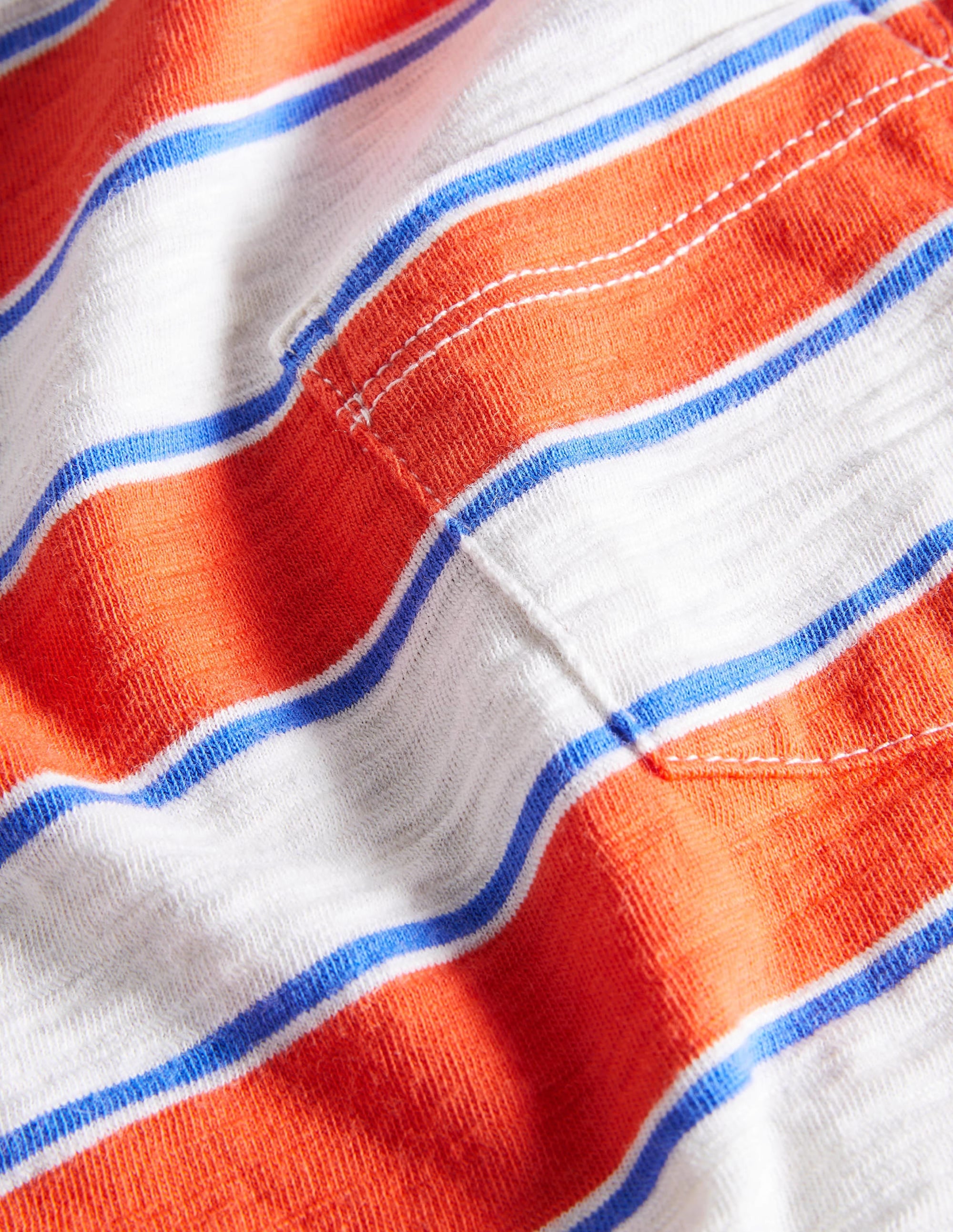 Striped Washed Slub T-shirt-Mandarin Red/ Oatmeal Marl - Image 3