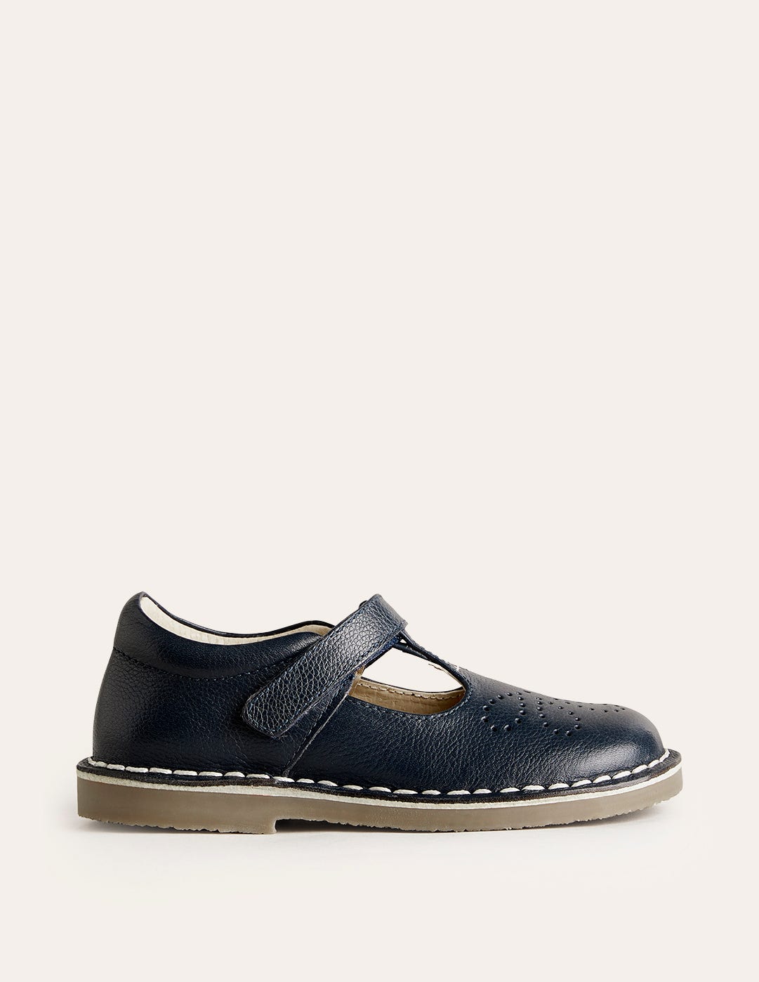 Leather T-bar Flats-Navy - Image 1