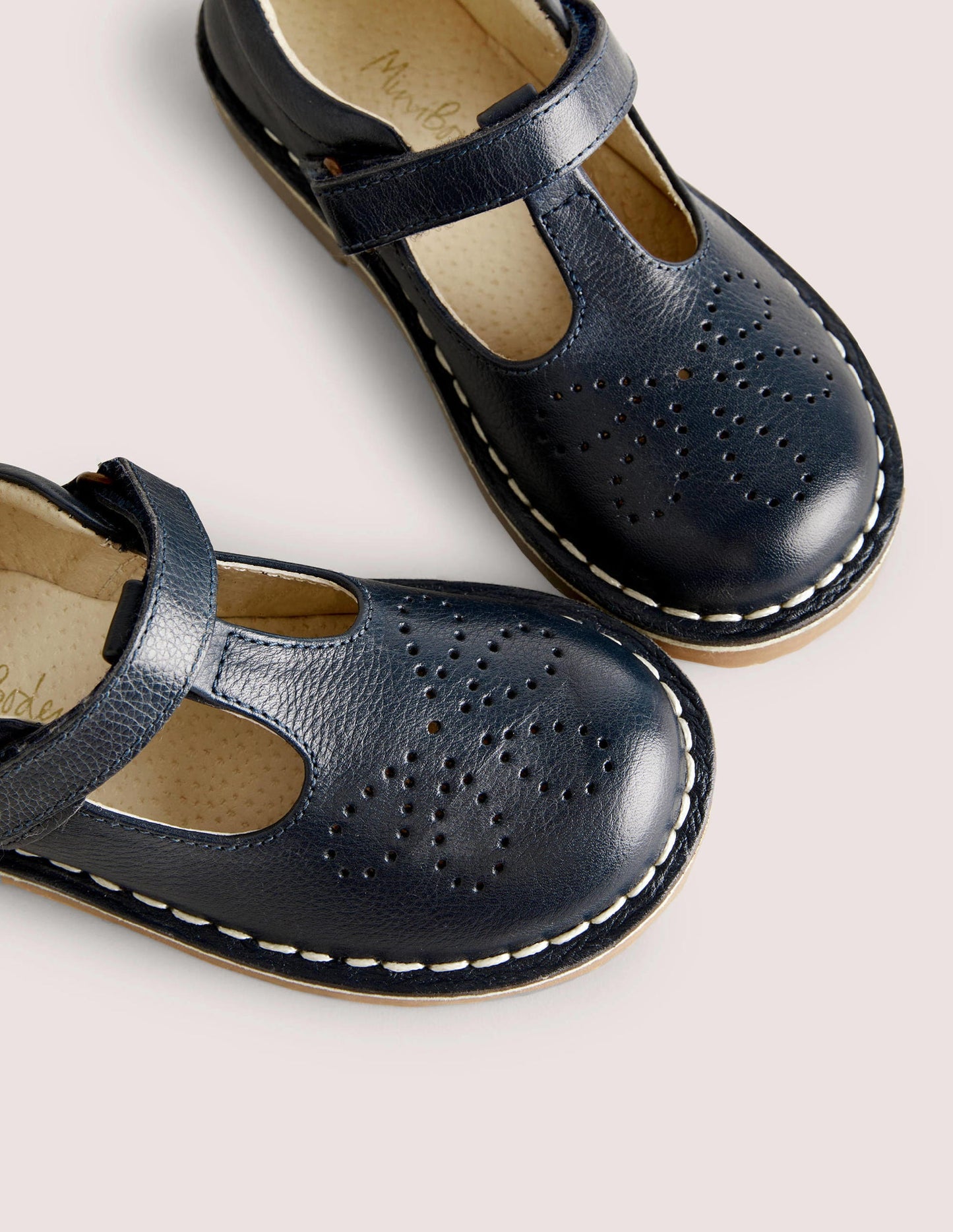 Leather T-bar Flats-Navy