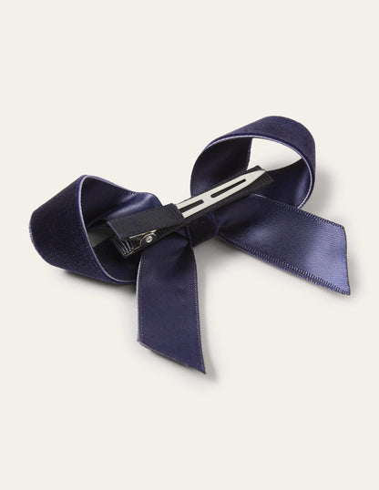 Velvet Bow Hair Clip-College Navy