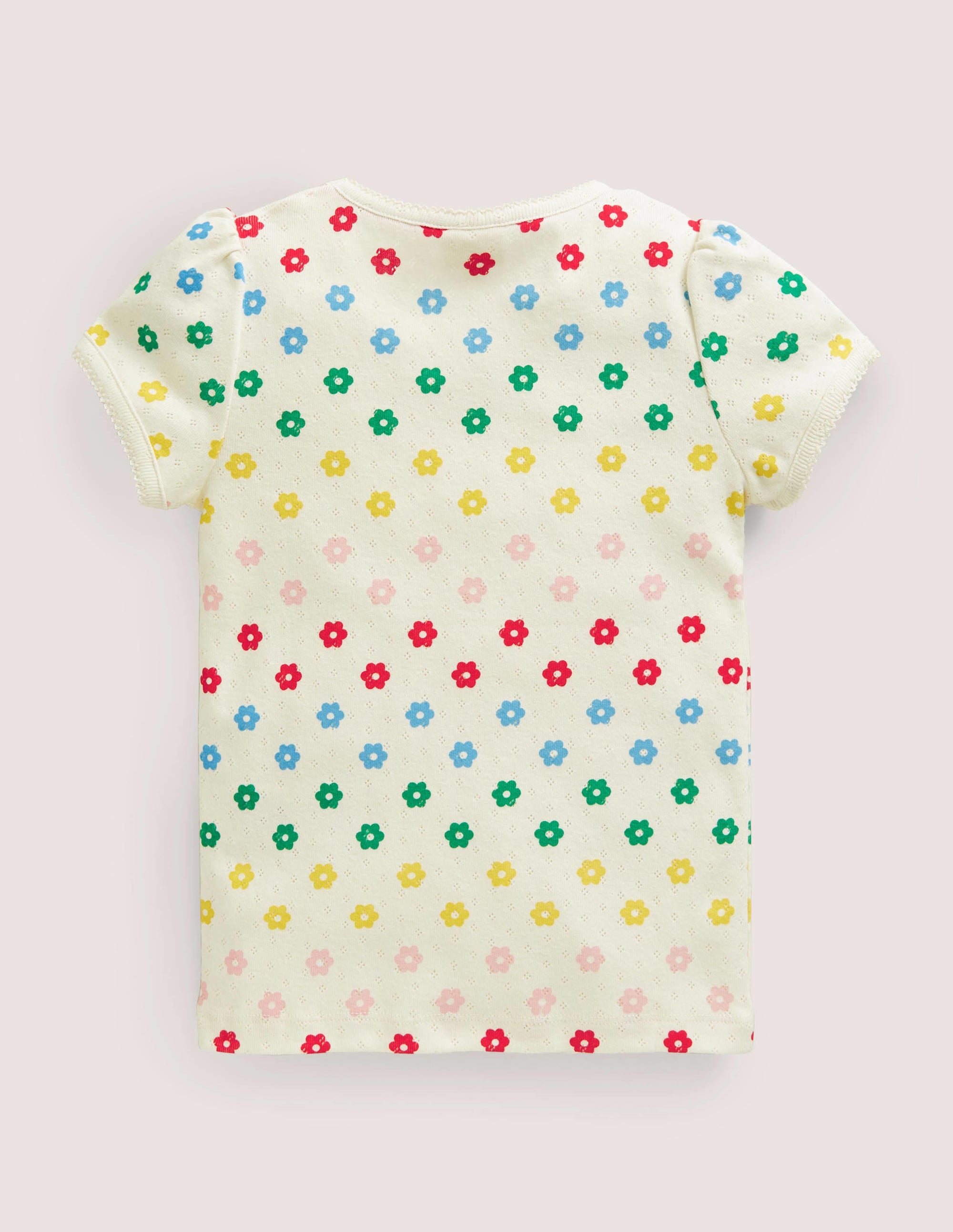 Short-Sleeved Pointelle Top-Ivory Rainbow Flowers - Image 2