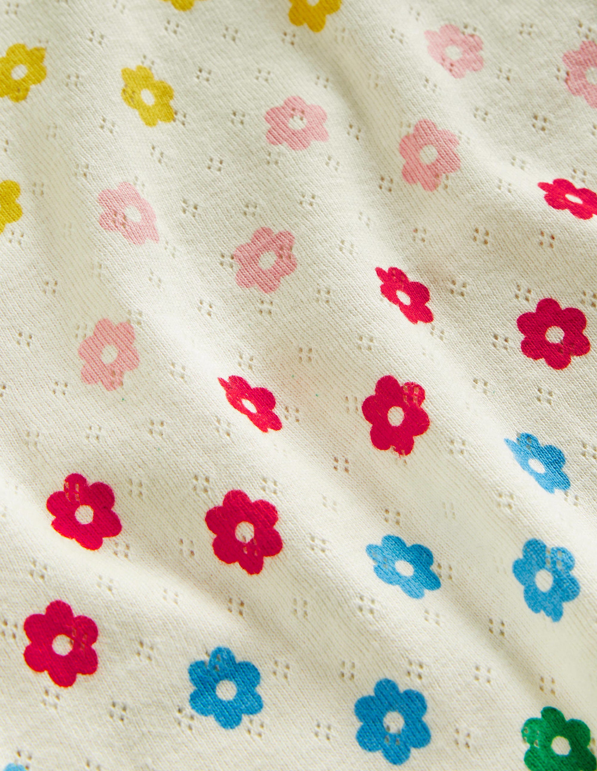 Short-Sleeved Pointelle Top-Ivory Rainbow Flowers - Image 3