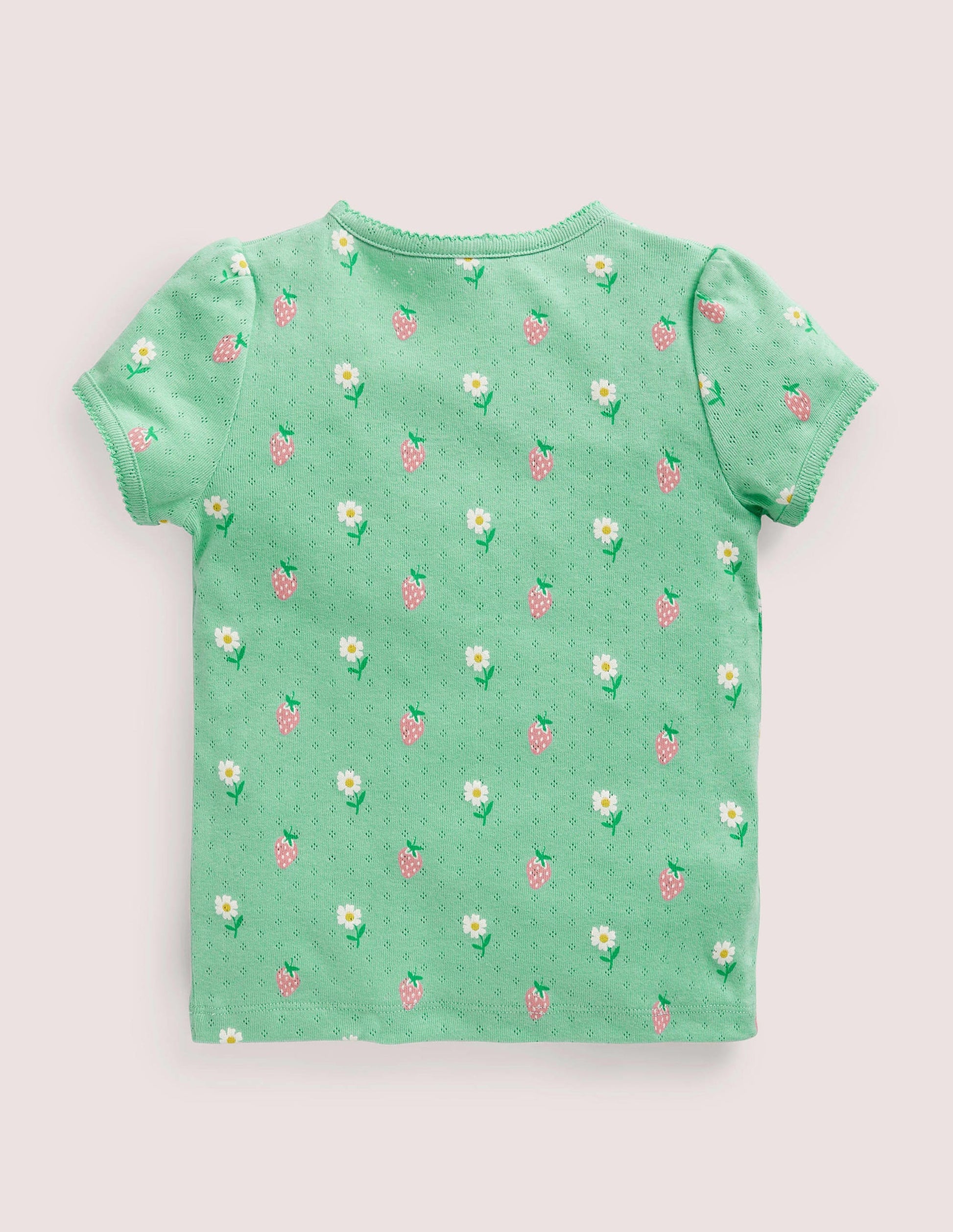 Short-Sleeved Pointelle Top-Green Daisies/Strawberries-2